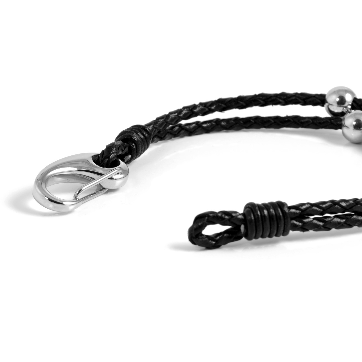 Schwarzes Armband aus Rindsleder und Edelstahl Toyha - 2