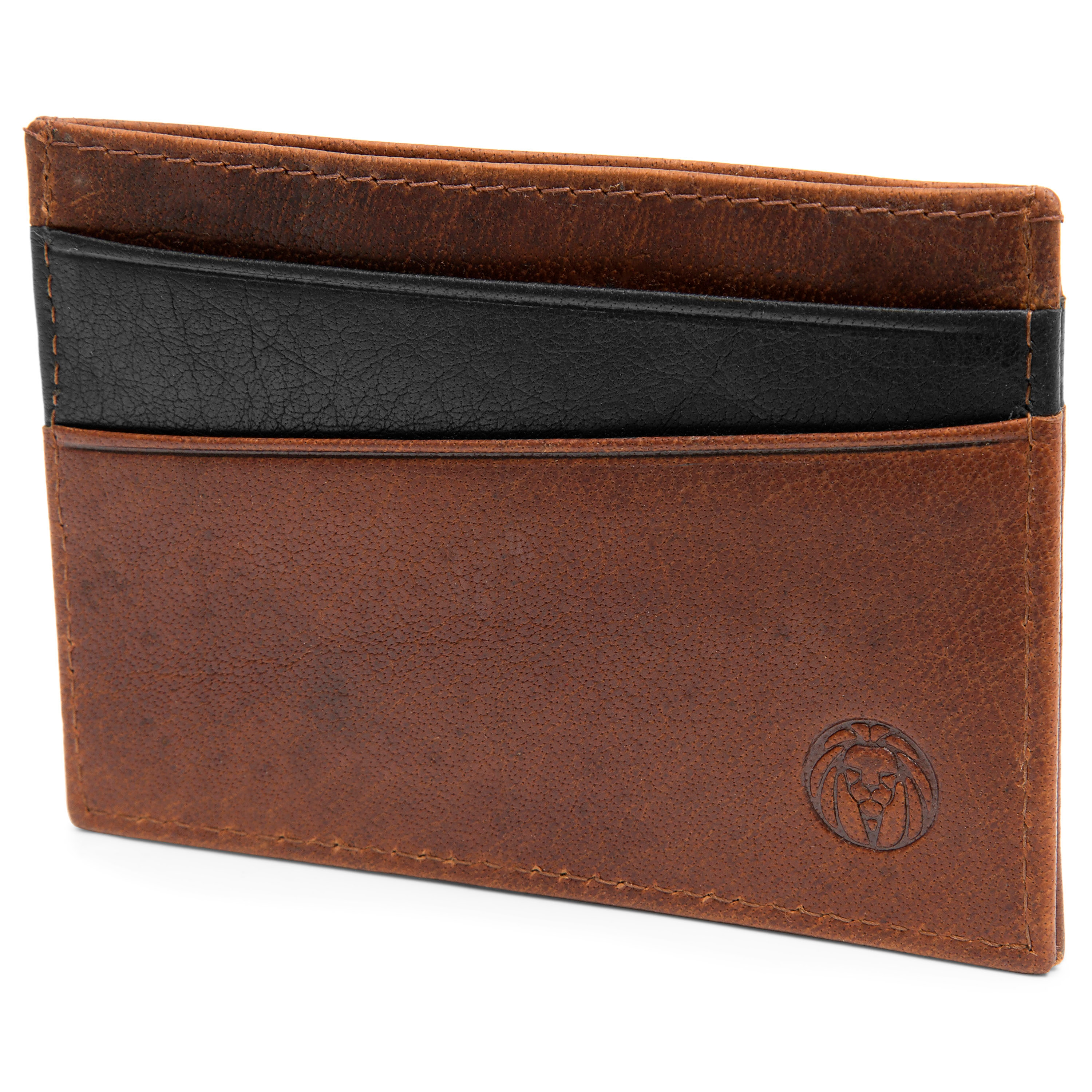 Montreal Mini Hellbraunes & Schwarzes RFID Leder Kartenetui - 2