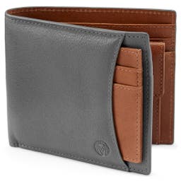 Portefeuille avec porte-cartes en cuir gris et brun anti-RFID Lincoln