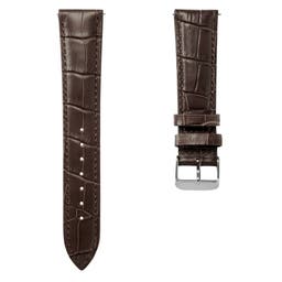Correa de reloj de cuero marrón oscuro con relieve de cocodrilo y hebilla plateada de 22 mm - Liberación rápida