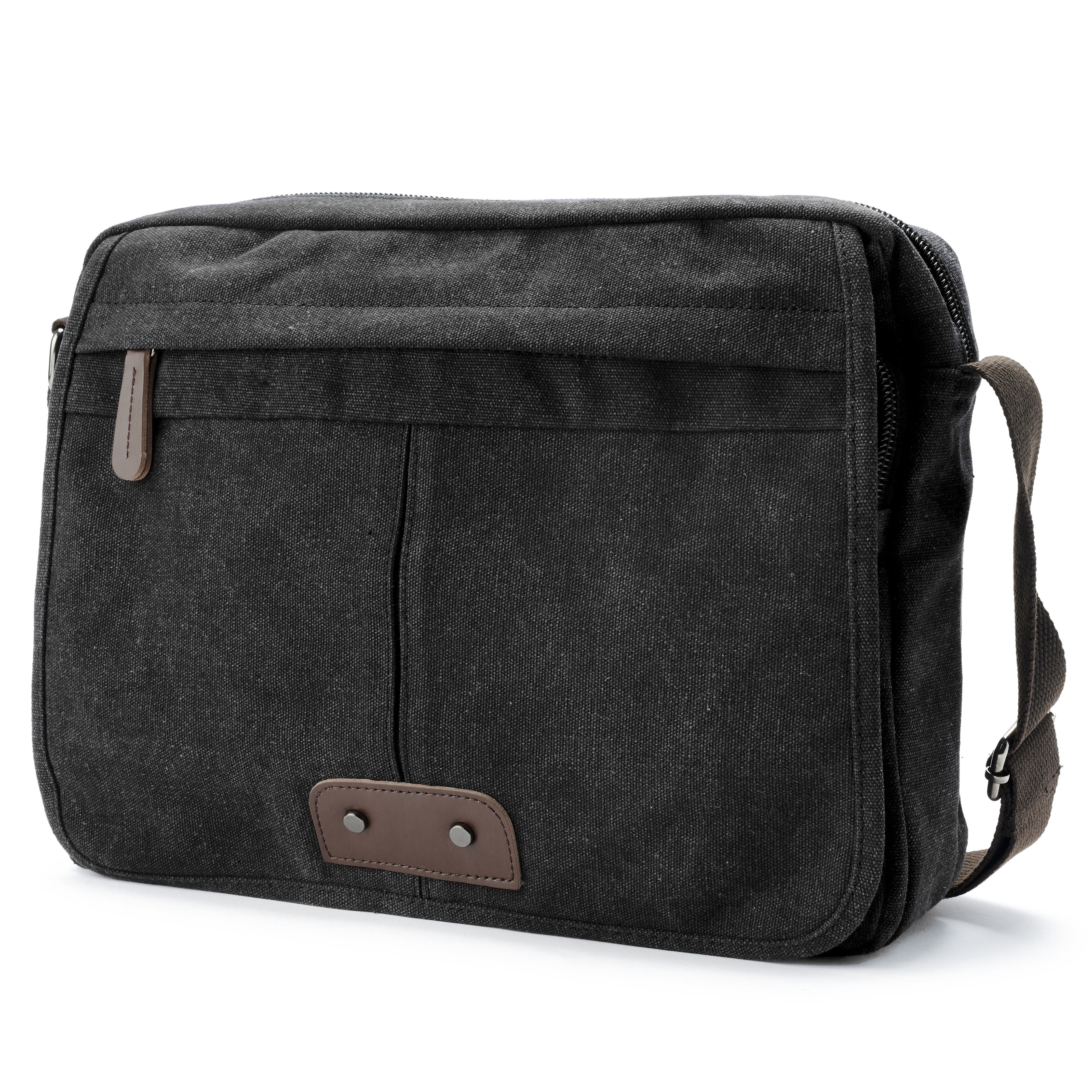 Vintage Graphite Canvas and Brown Leather Messenger Bag Vintage Graphite Canvas and Brown Leather Messenger Bag