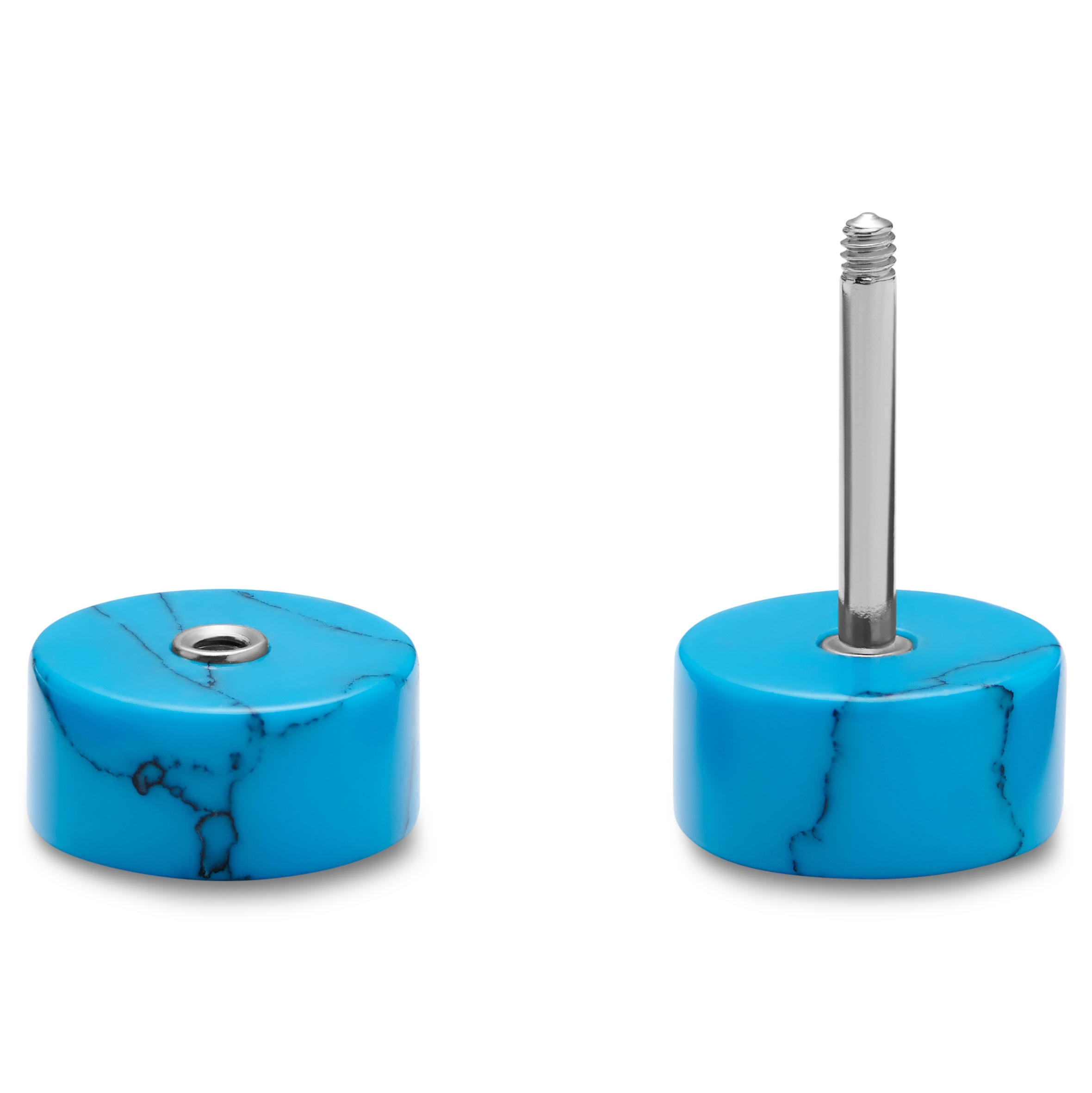 Satago | 8 mm Falsk Barbell Stud Øredobb i Blå Turkisstein og Rustfritt Stål - 2