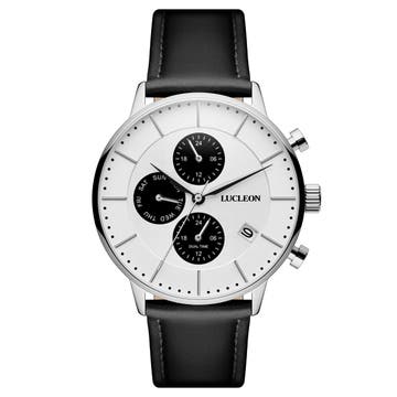 Ternion | Schwarz-weiße Edelstahl Dual-Time-Uhre