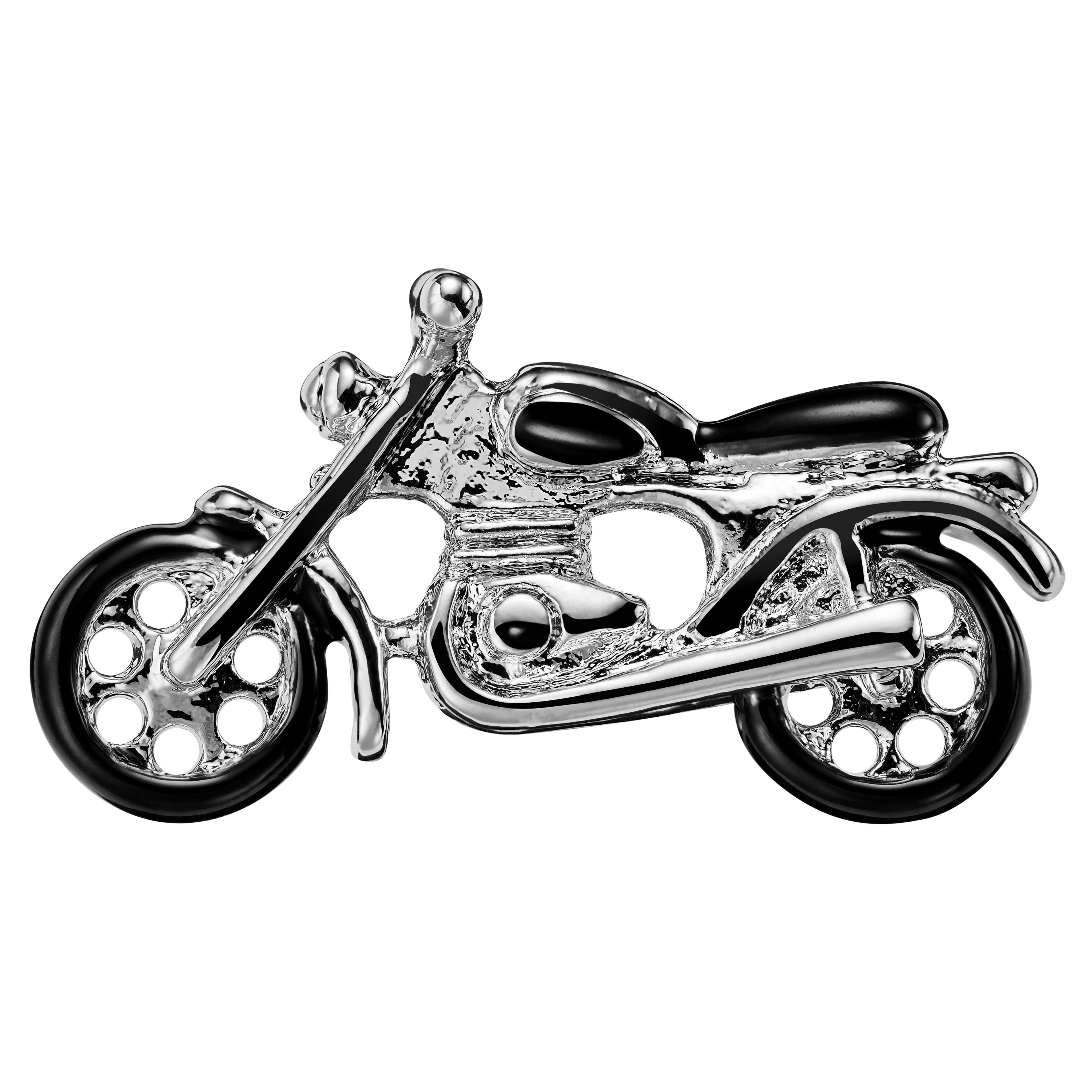 Motos | Silver-Tone and Black Motorcycle Lapel Pin