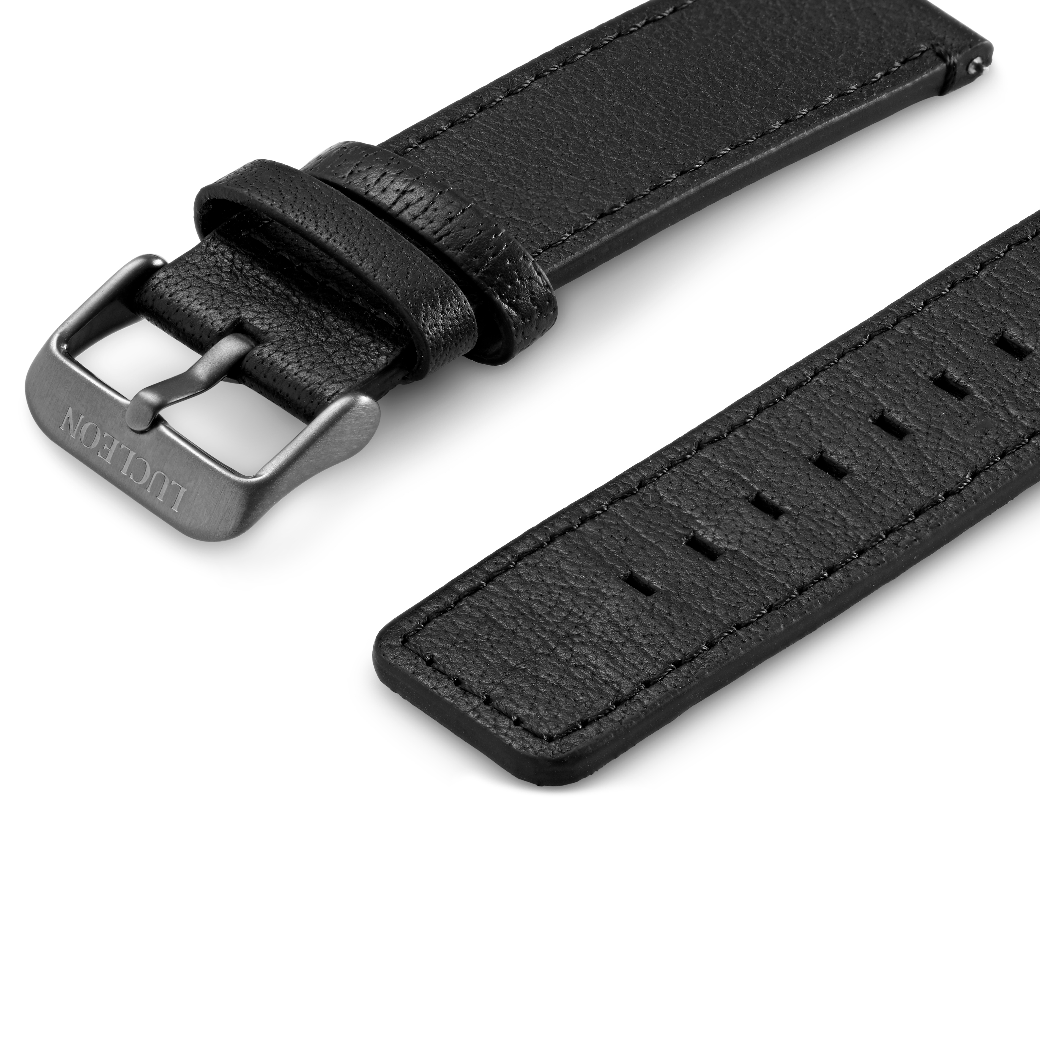 Black Leather Watch Strap with Gray Buckle - 2