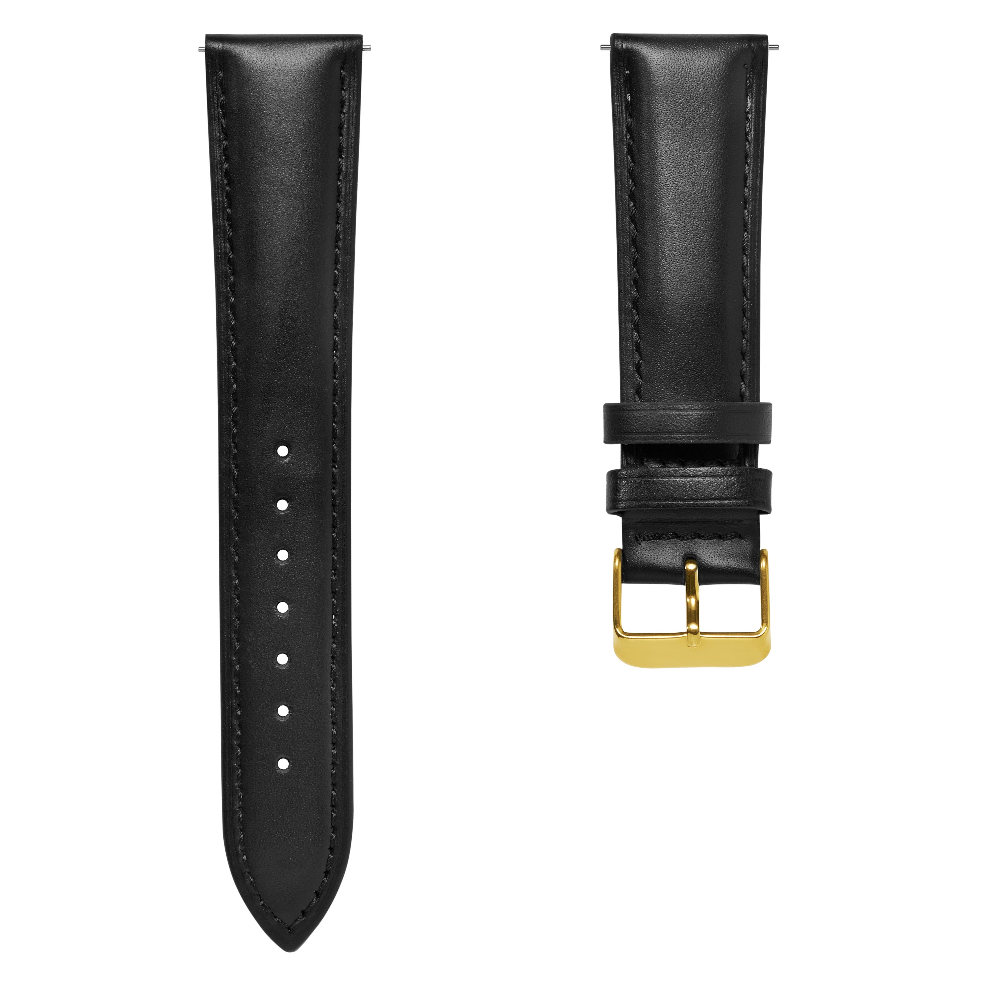 18mm Black Leather Watch Strap with Gold-Tone Buckle – Quick Release