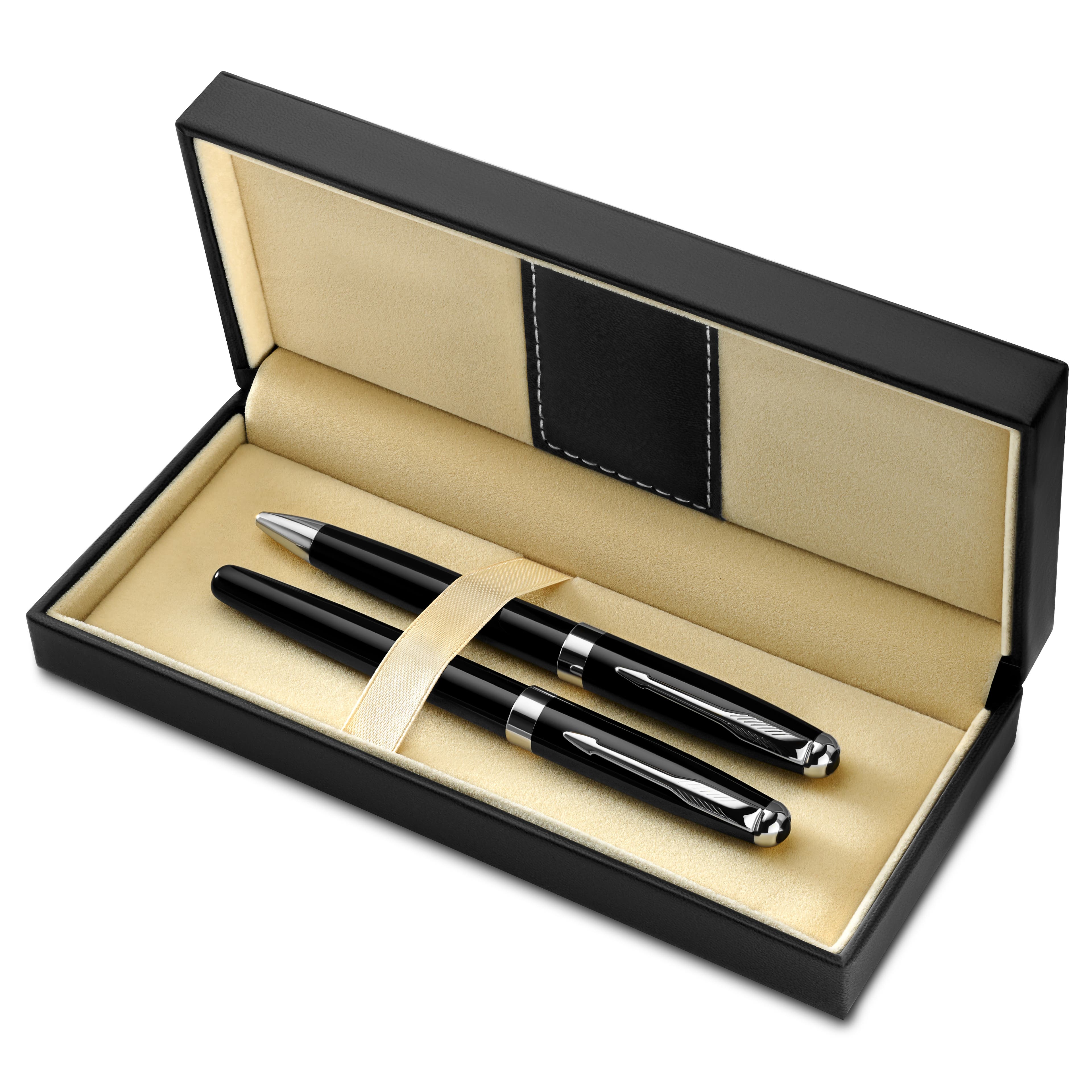 Set de stylos à bille élégants noir et argenté