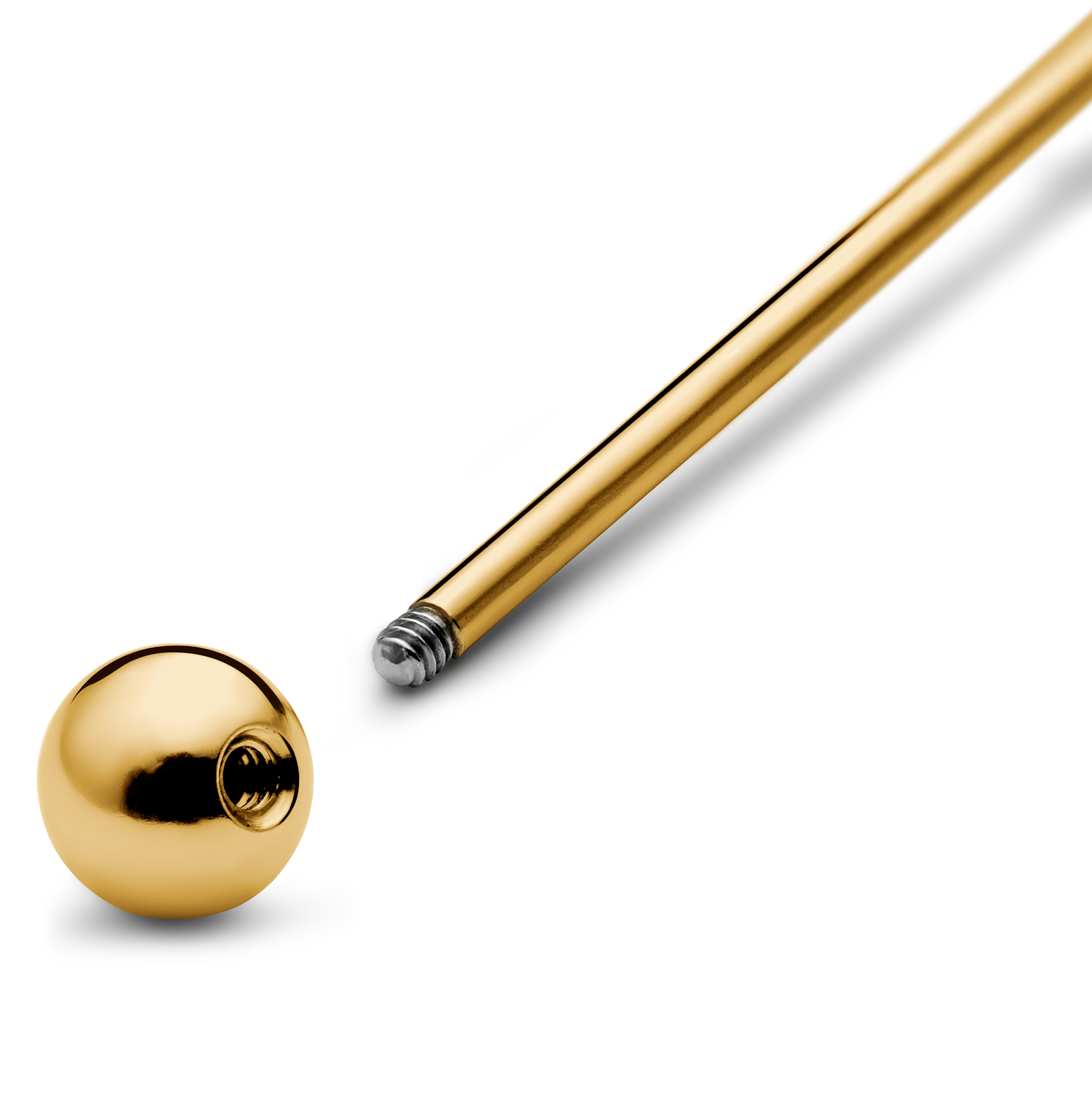 Barbell industrial recto con bolas de acero quirúrgico dorado de 38 mm  - 2