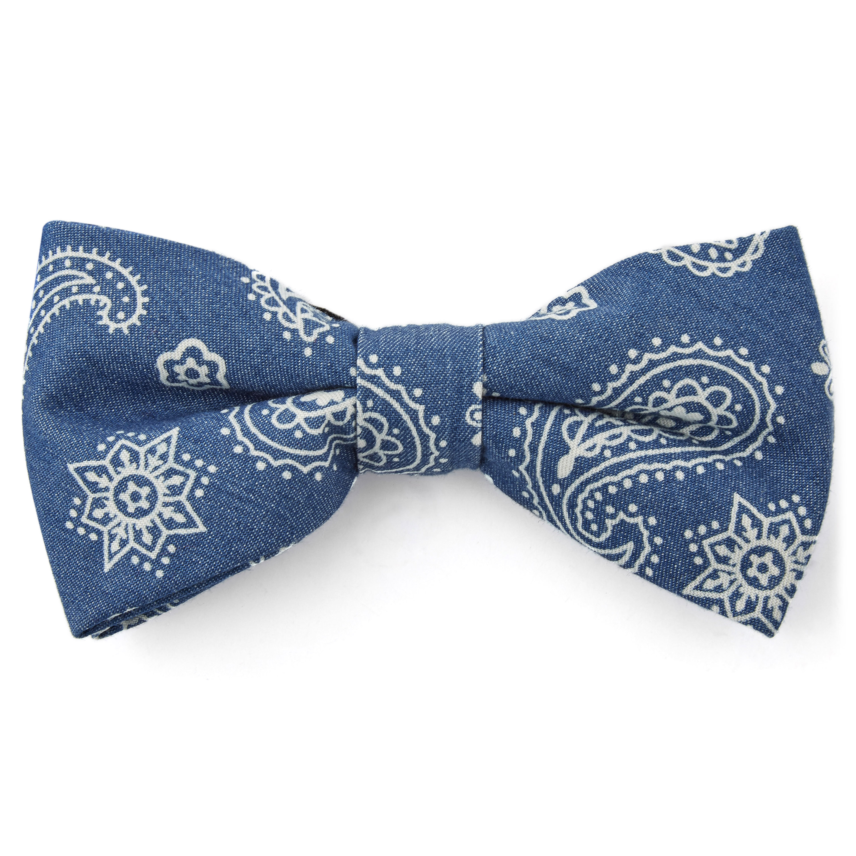 Blue & White Paisley Pre-Tied Bow Tie - 1