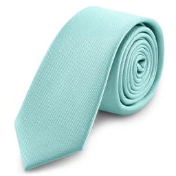 Cravatta skinny da 6 cm celeste con motivo gros-grain