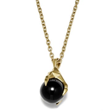 Gold-Tone Claw & Black Agate Stone Cable Chain Necklace