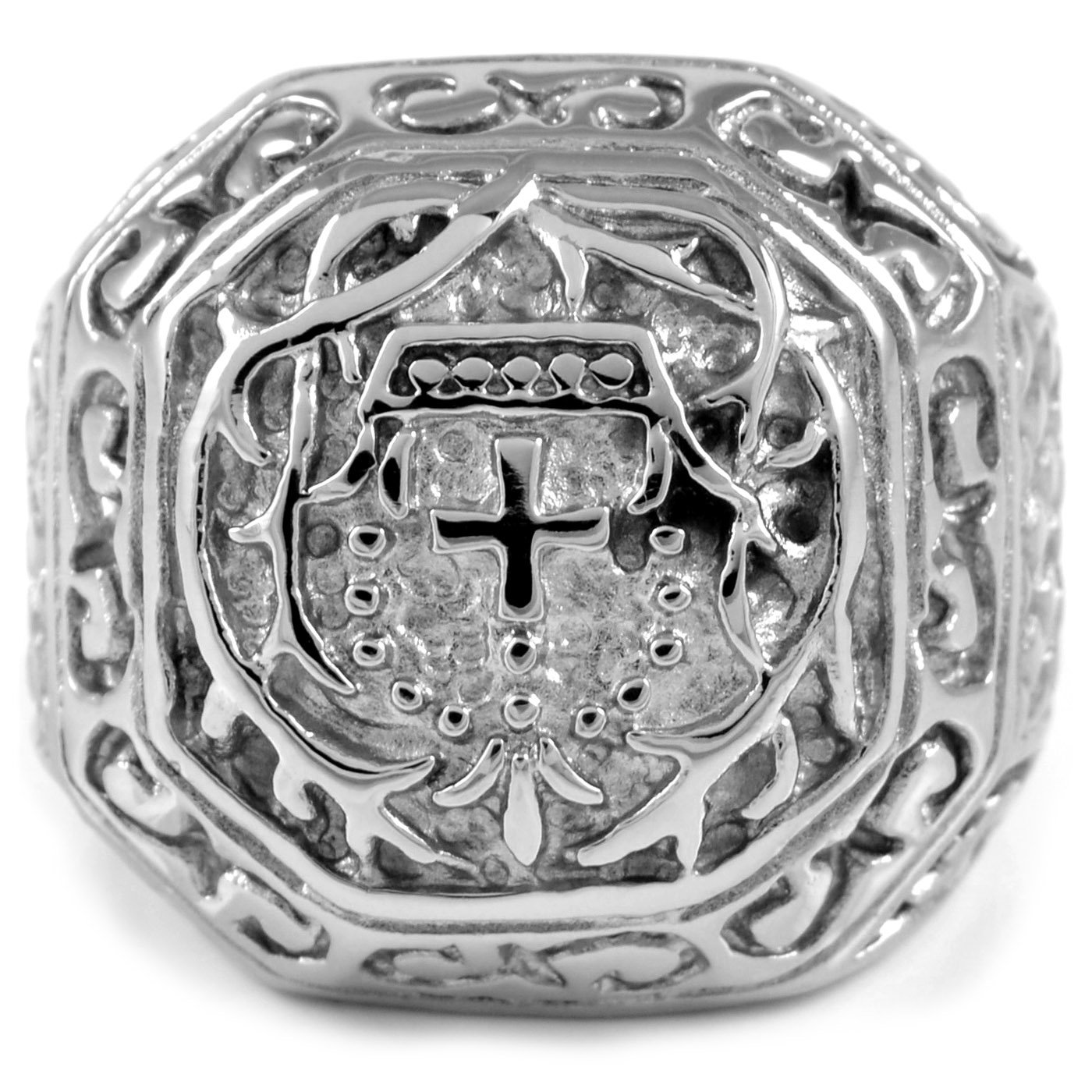  Roman Cross Solid Steel Ring - 6