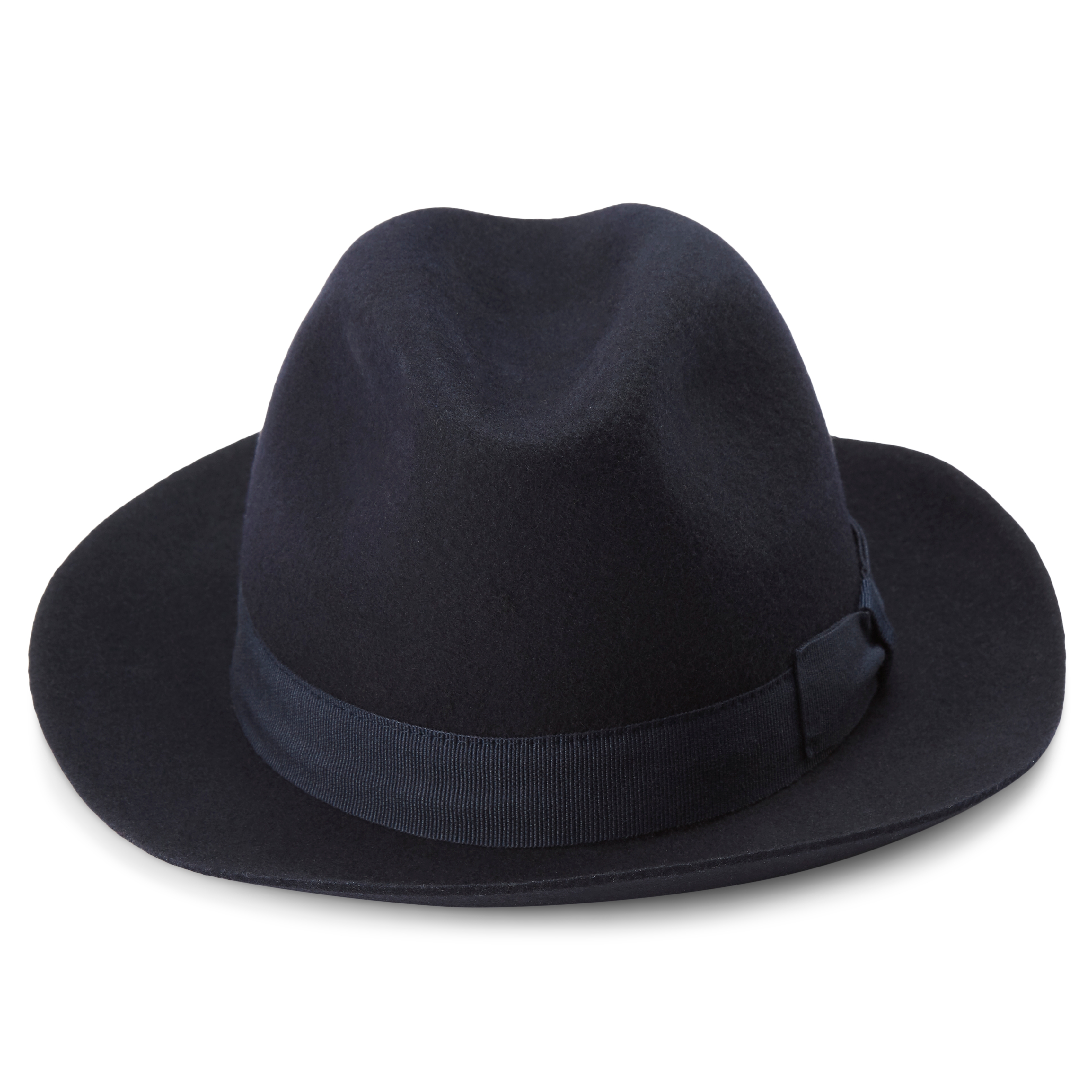 Moda | Navy Blue Wool Fedora Hat With Raw Edges - 2