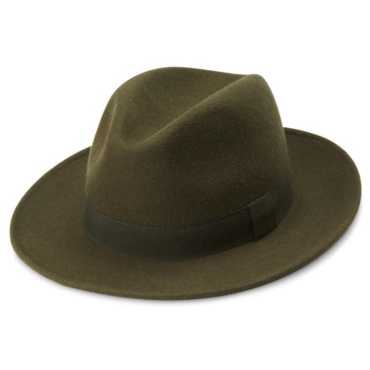 Fido | Olive Green Wool Fedora Hat With Band | In stock! | Fawler