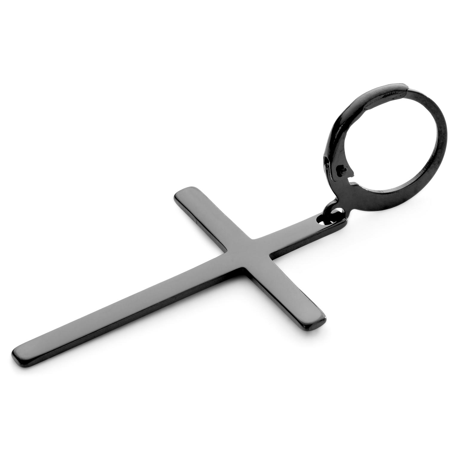 Sentio | Black Stainless Steel Hanging Cross Hoop Earring Sentio | Black Stainless Steel Hanging Cross Hoop Earring
