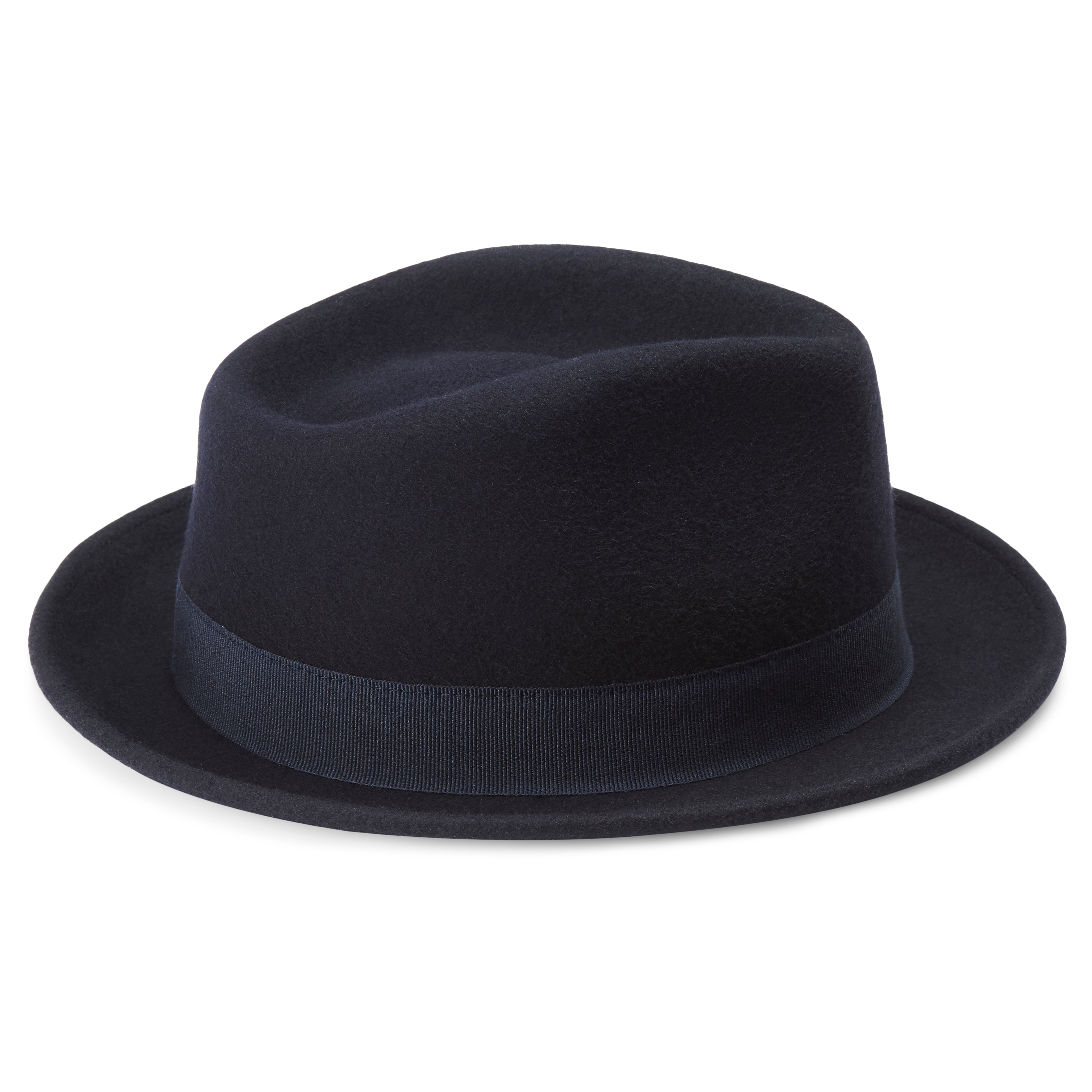 Moda | Navy Blue Wool Trilby Hat With Band - 6