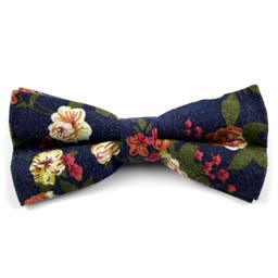 Navy Blue, White & Army Green Cotton Pre-Tied Bow Tie