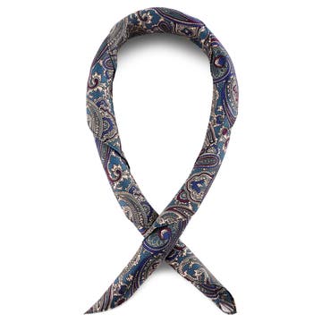 Tmavě modrý a tmavě zelený hedvábný šátek se vzorem PAISLEY Tmavě modrý a tmavě zelený hedvábný šátek se vzorem PAISLEY