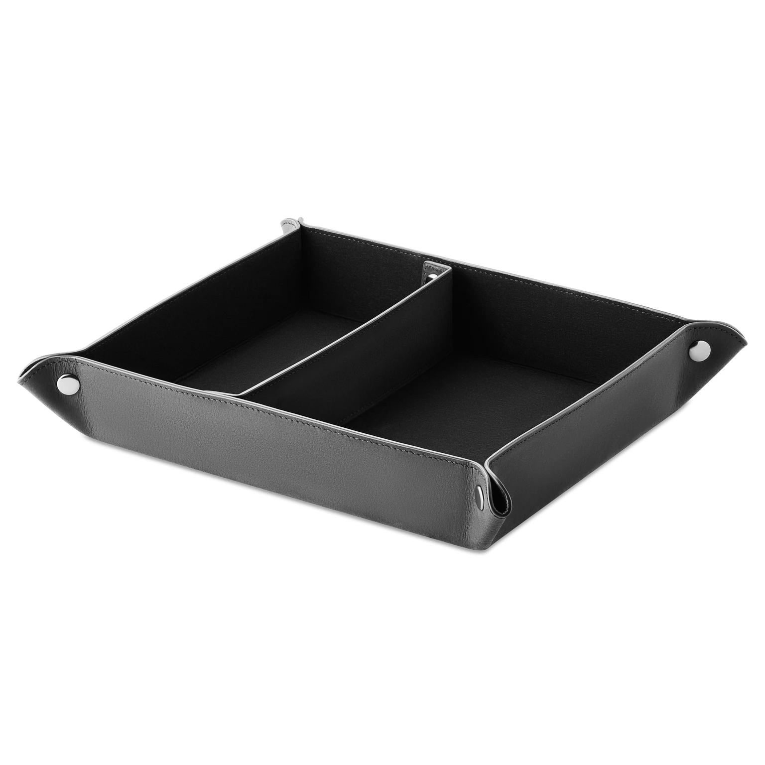 Black Leather Jewellery and Watch Valet Tray Black Leather Jewellery and Watch Valet Tray