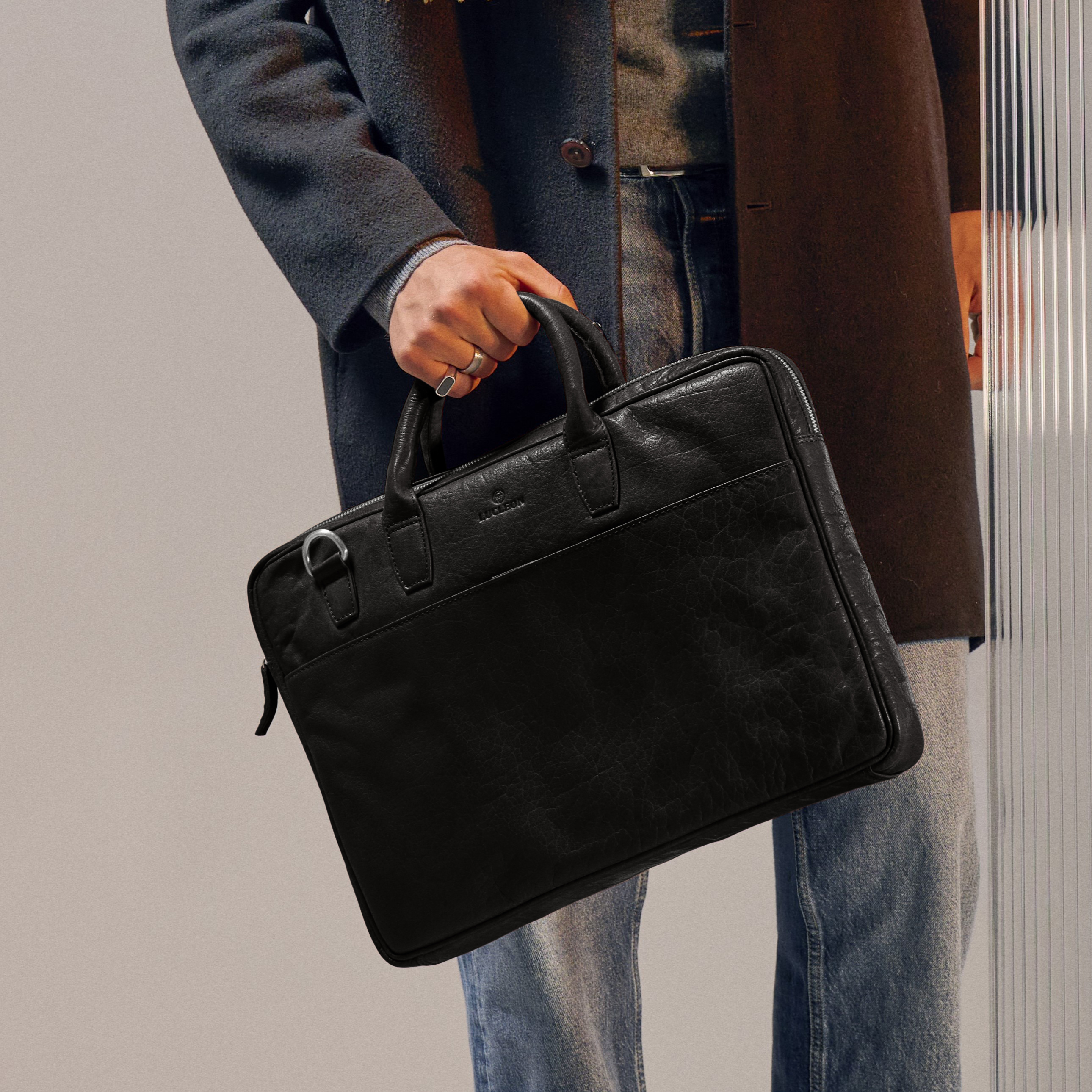 Montreal Slim 15 "Executive čierna kožená taška - 3