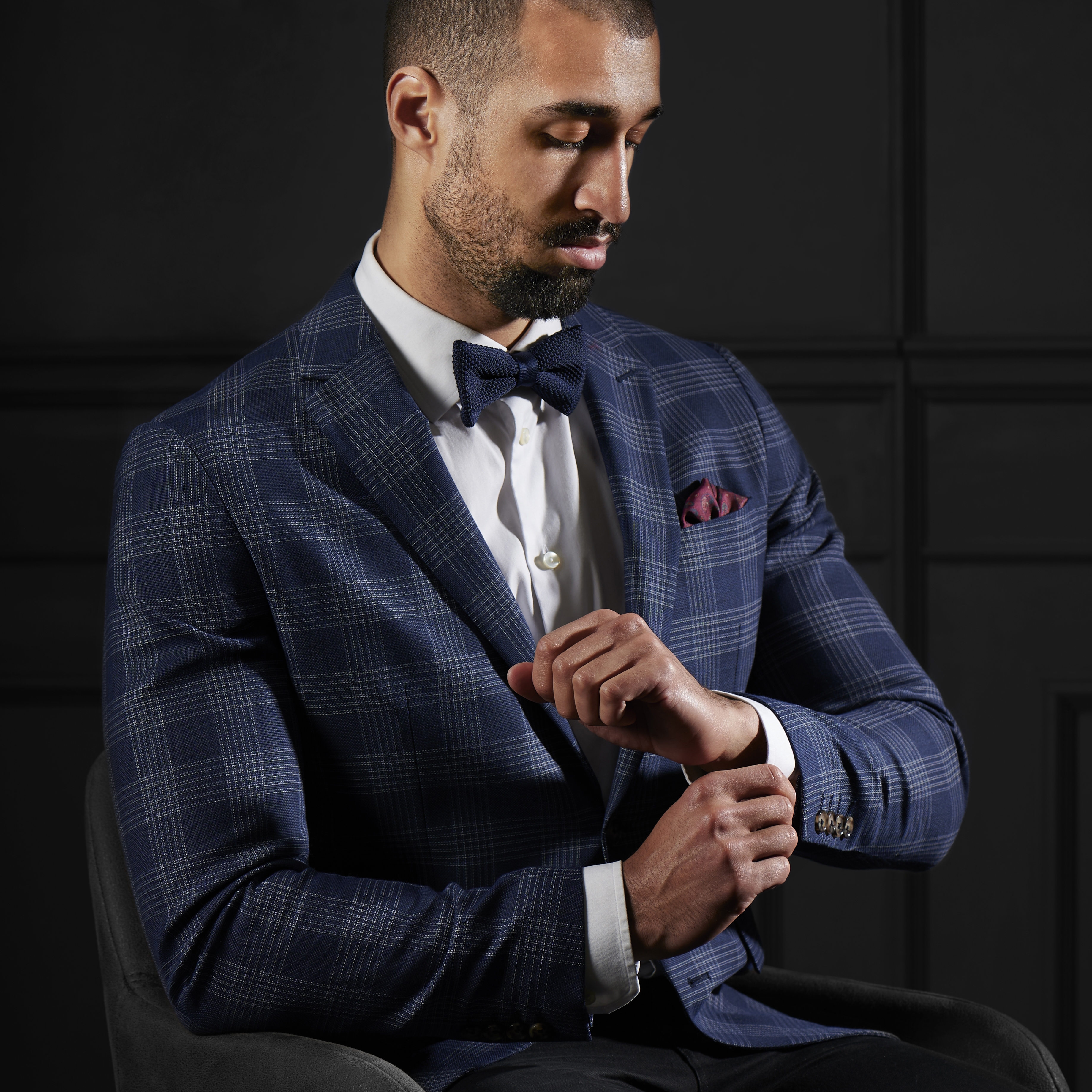 Pajarita de punto azul marino - 4