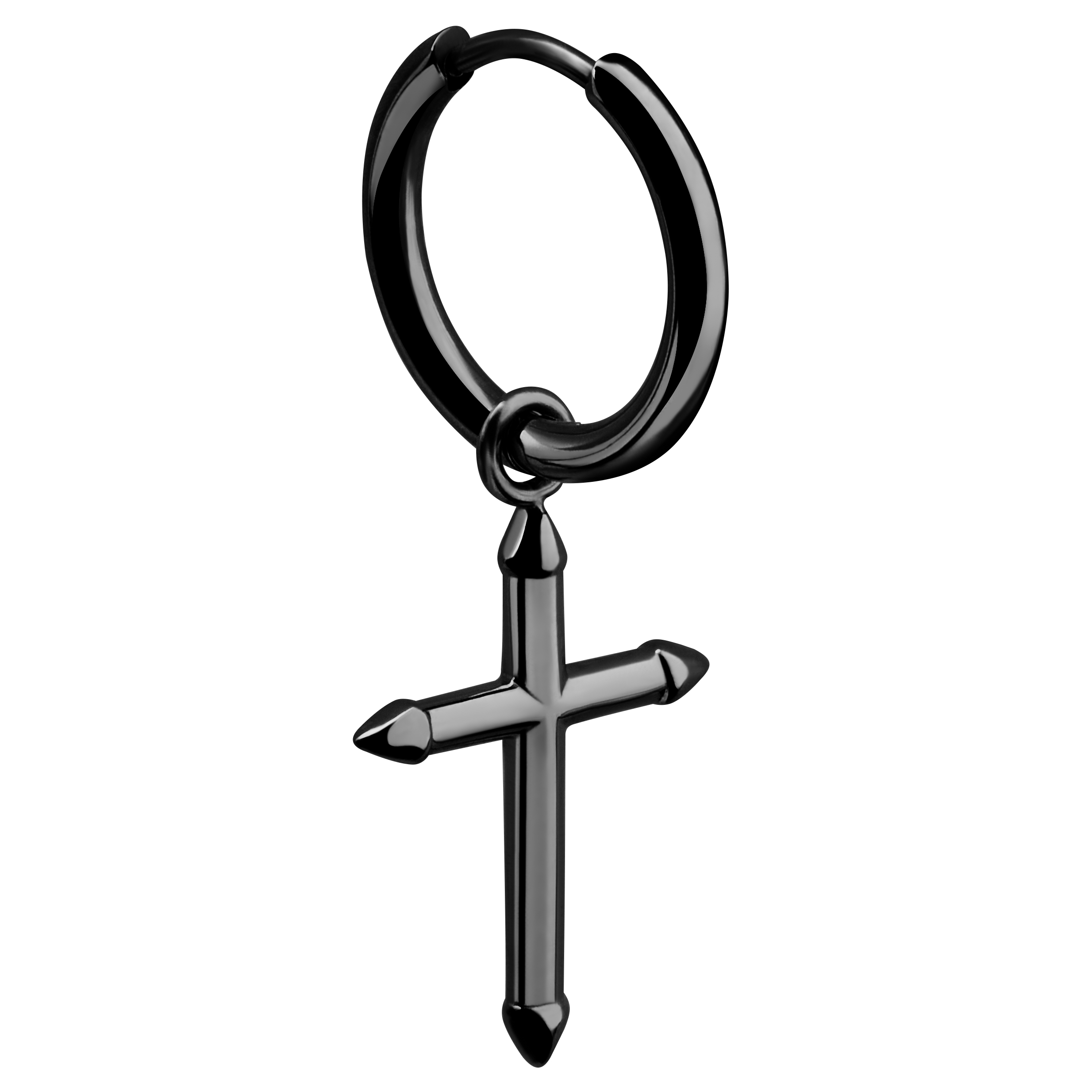 Boucle d'oreille Vasilios noire avec pendentif en croix pointue - 3