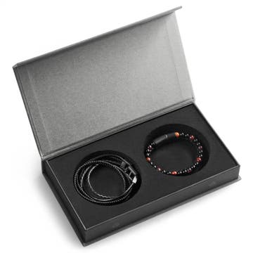Red Tiger's Eye & Black Leather Bracelet Gift Box Red Tiger's Eye & Black Leather Bracelet Gift Box