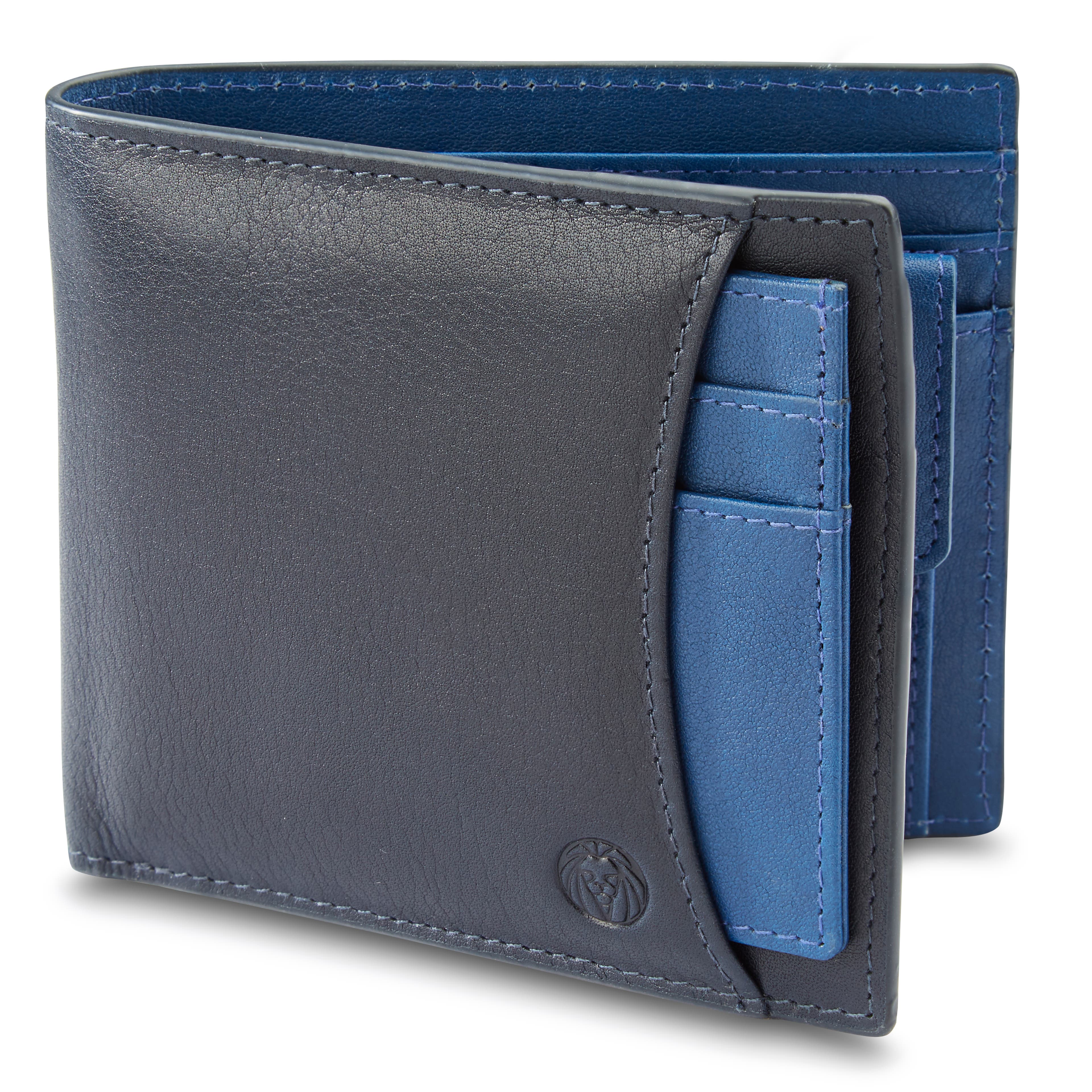 Portefeuille et porte-cartes Lincoln en cuir bleu marine et bleu cobalt anti-RFID 