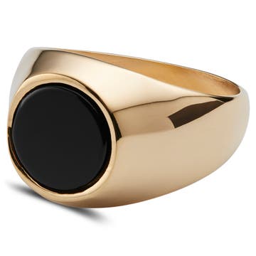 Gravel | Gold-Tone With Round Black Onyx Signet Ring