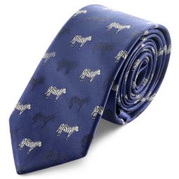 Zoikos | Синя вратовръзка със зебри 6 см
