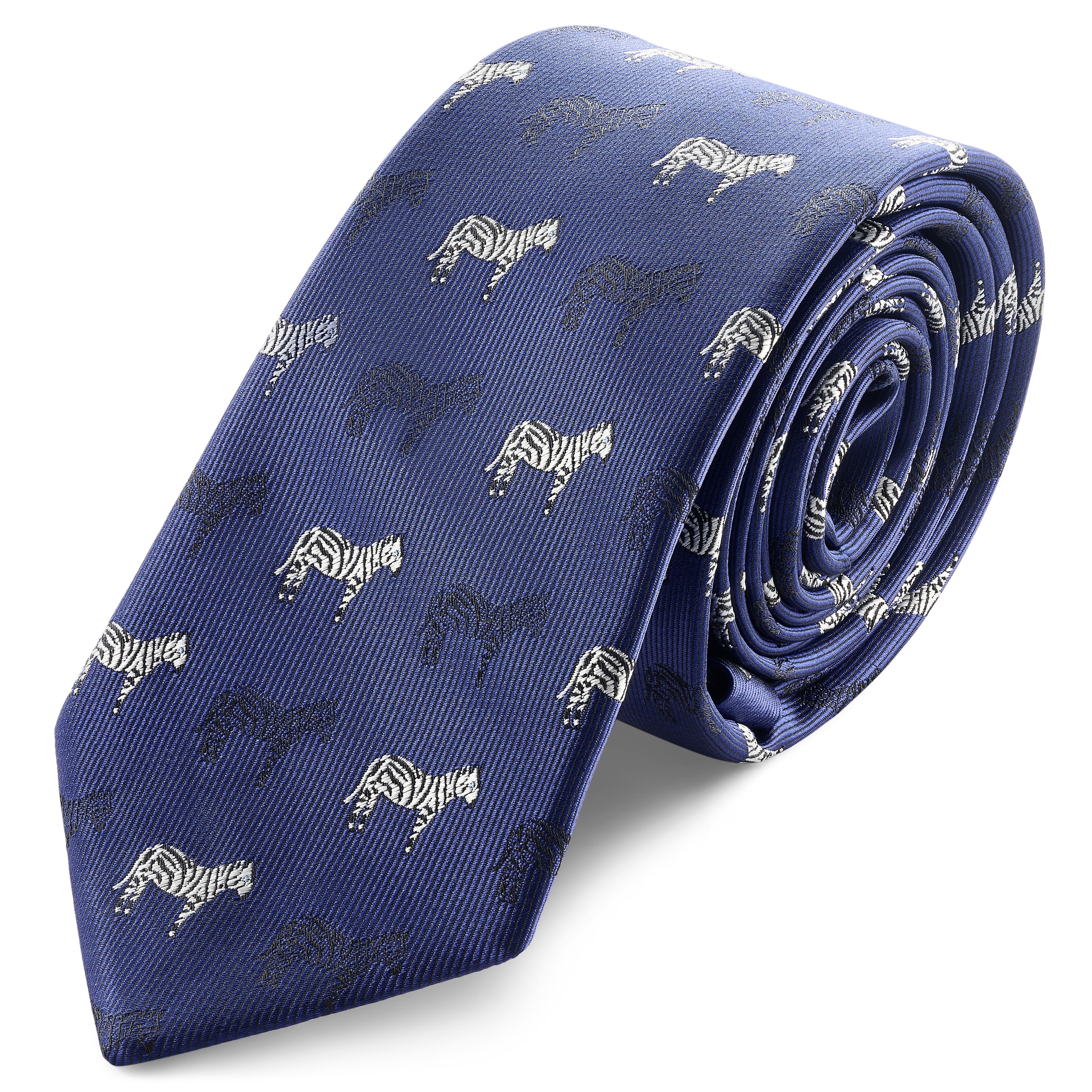 Zoikos | Cravate bleue Le zèbre 6 cm