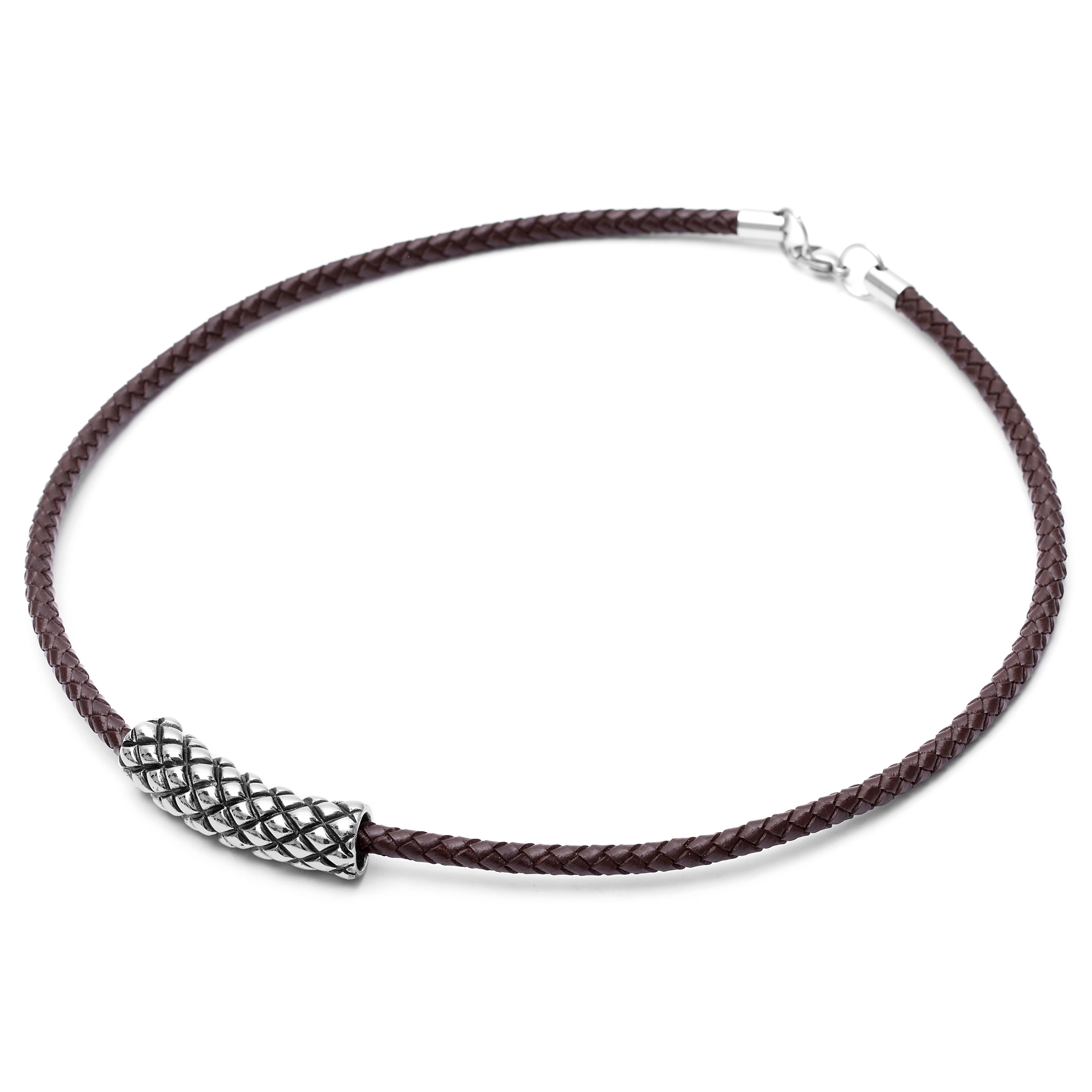 Criss Cross Brown Leather Necklace - 3