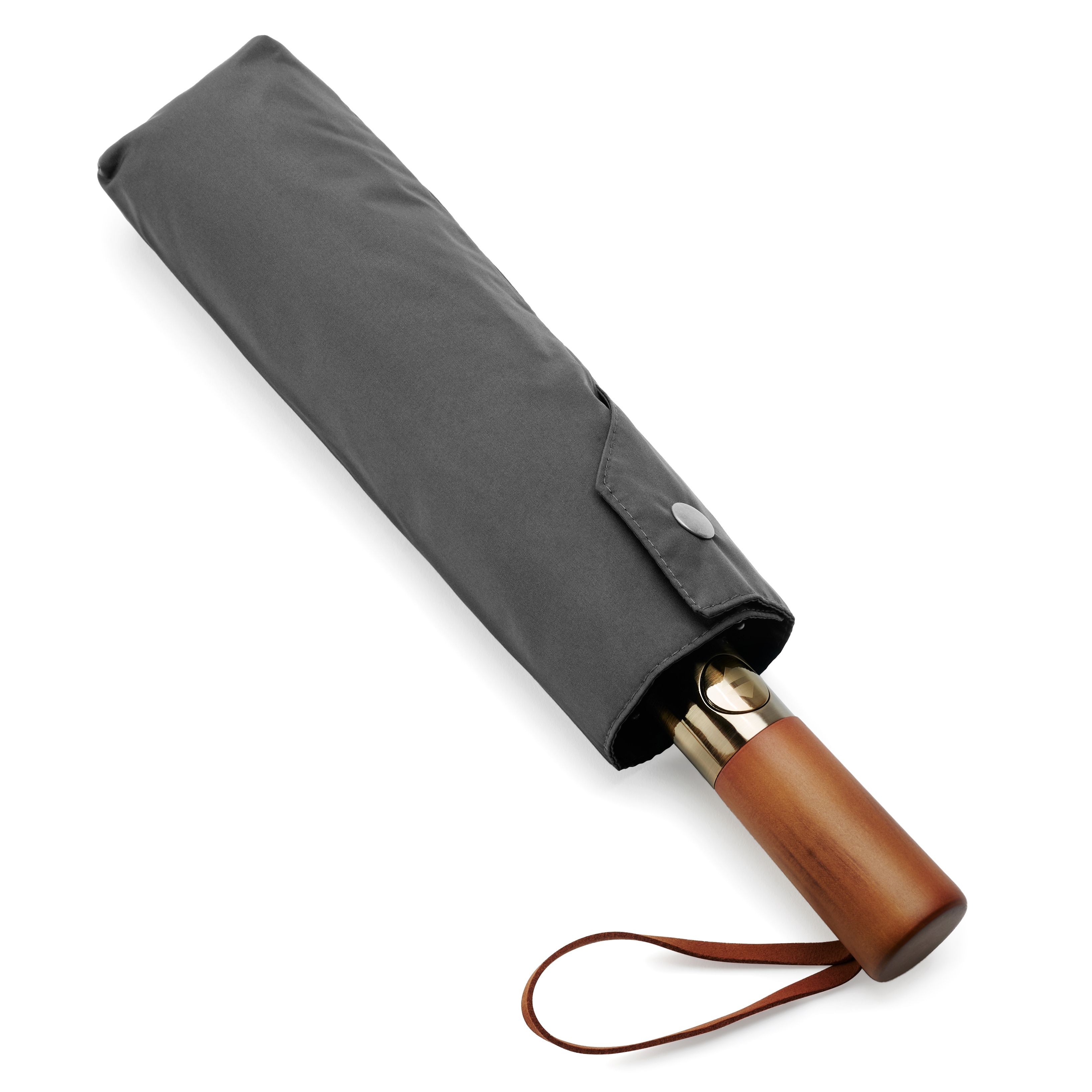 Automatik-Faltschirm | Grau | Holzgriff - 2