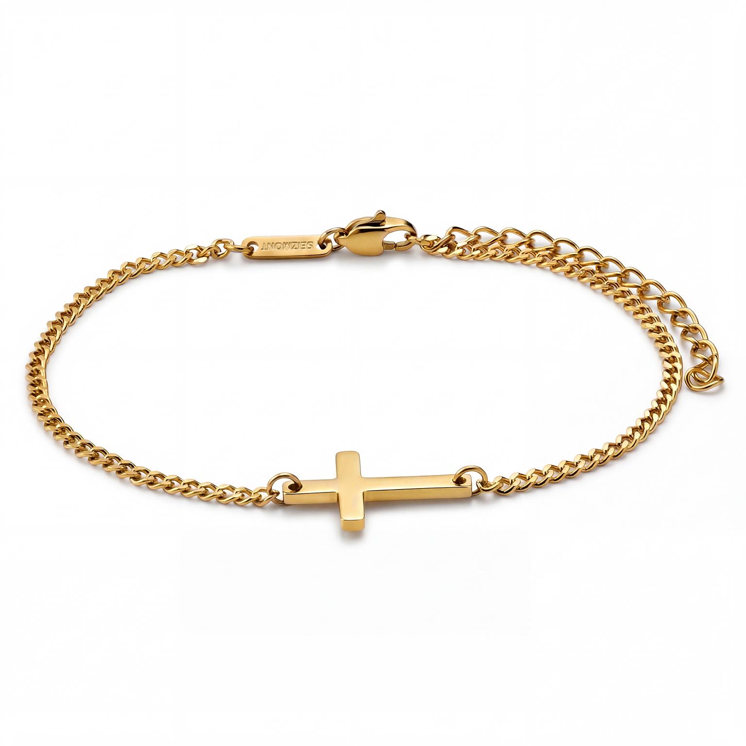 New Classics | Guldtonet Rustfrit Stål Kors Curb Armbånd - 2 mm New Classics | Guldtonet Rustfrit Stål Kors Curb Armbånd - 2 mm