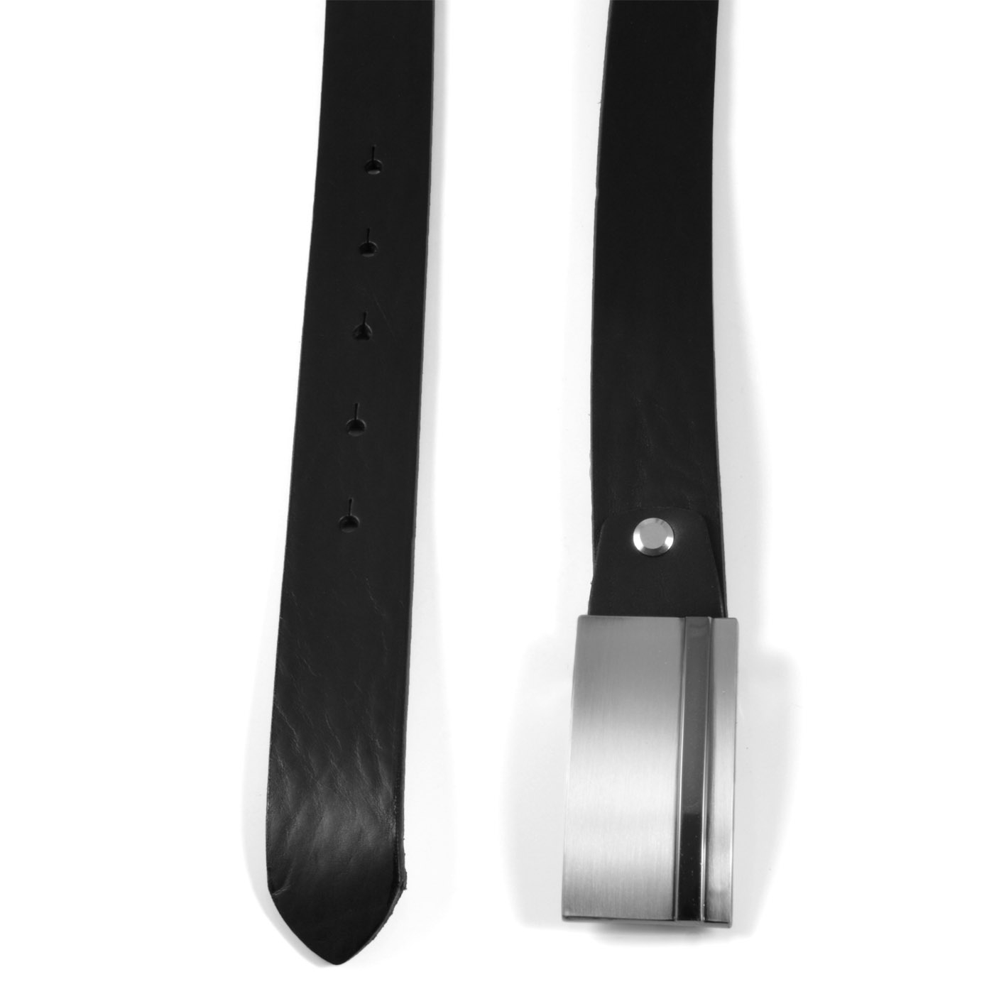 Black Thin Striped Buckle Leather Belt - 2