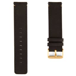 Black & Gold-Tone Watch Strap with Cream Stitches