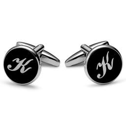 Round Silver-tone and Black Initial K Cufflinks