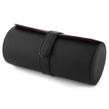Casetă tubulară de voiaj din imitație neagră de piele cu catifea roșie - 3 ceasuri