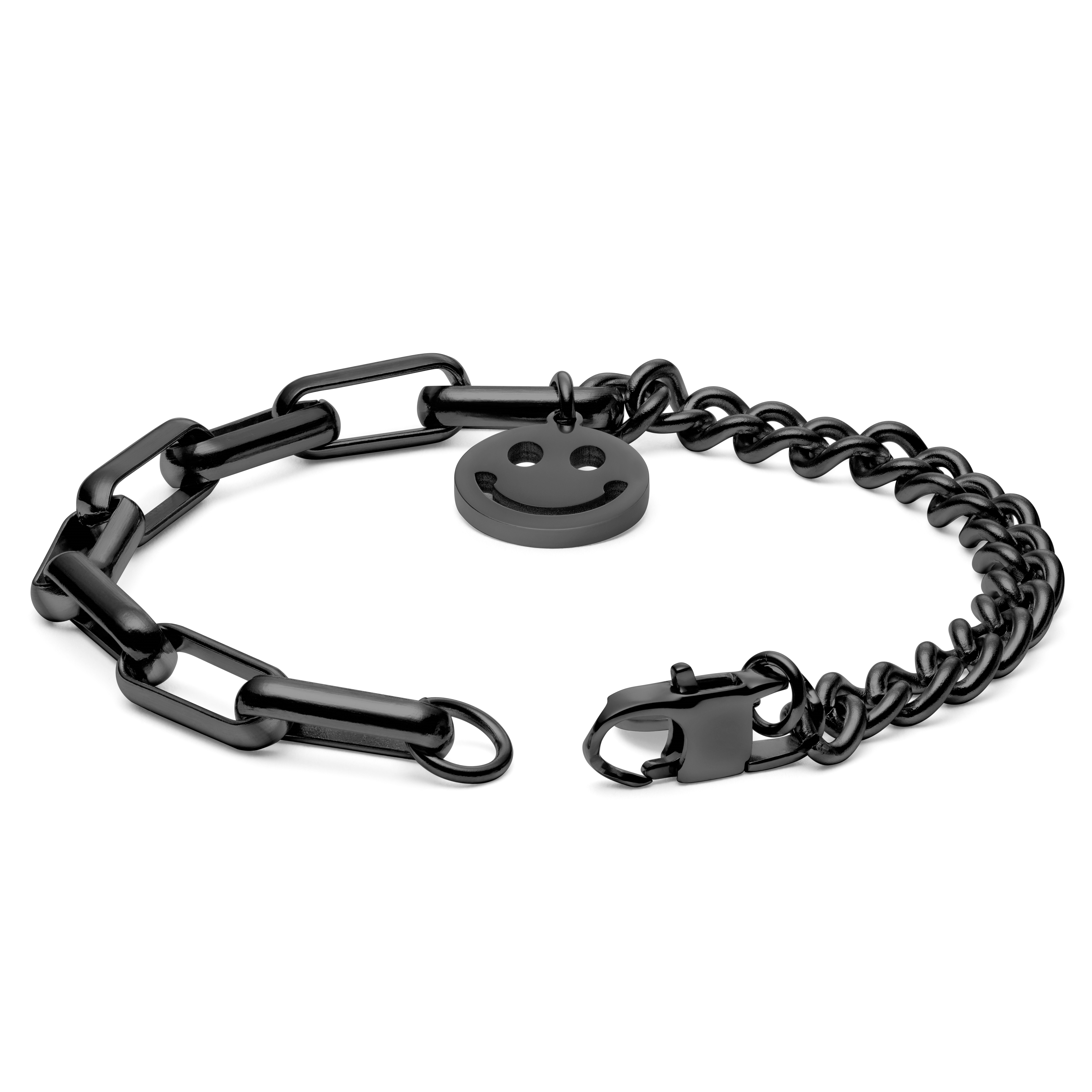 Amager | Gunmetal Stainless Steel Curb & Cable Chain Smiley Bracelet - 2