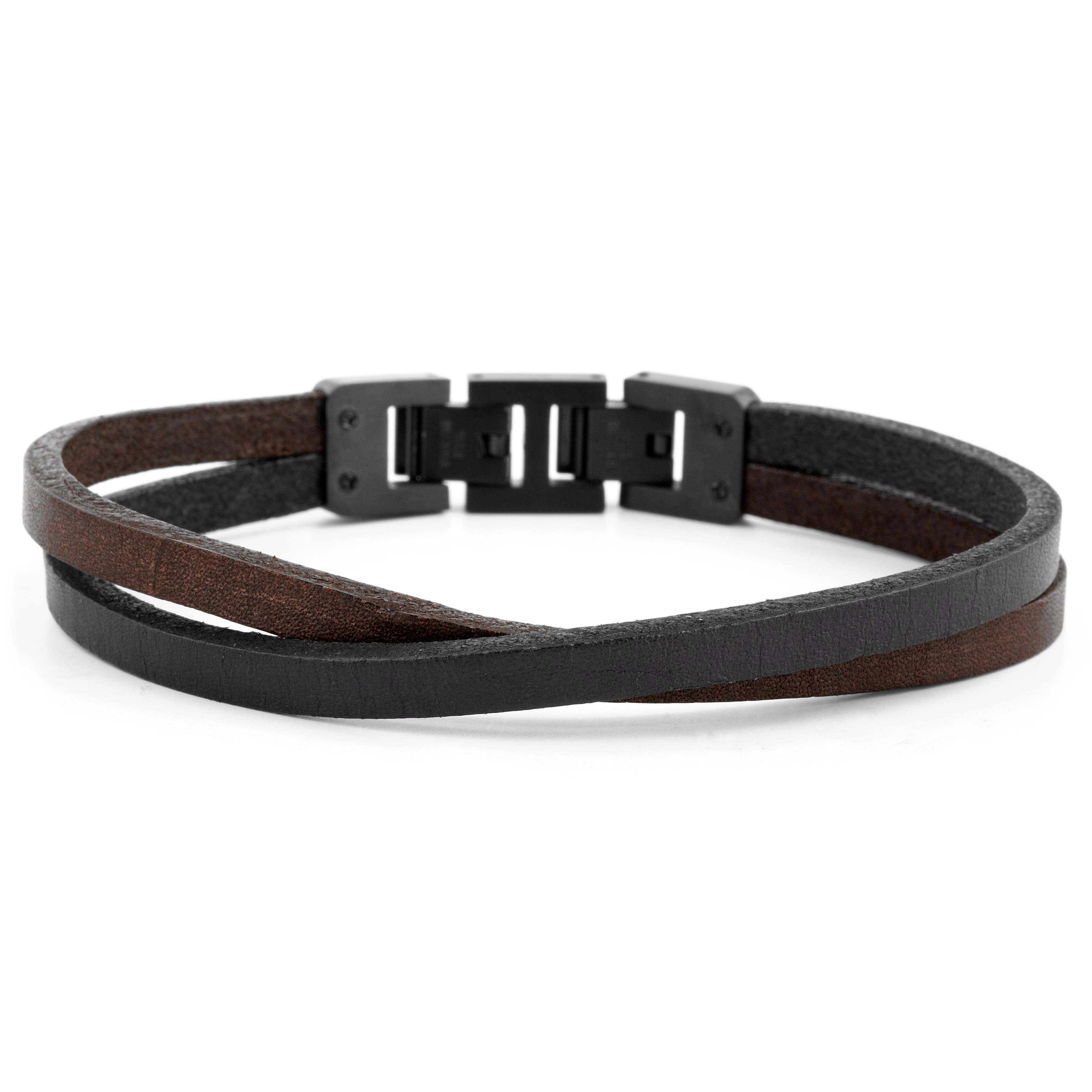 Roy | Dark & Black Leather & Steel Single Strap Bracelet