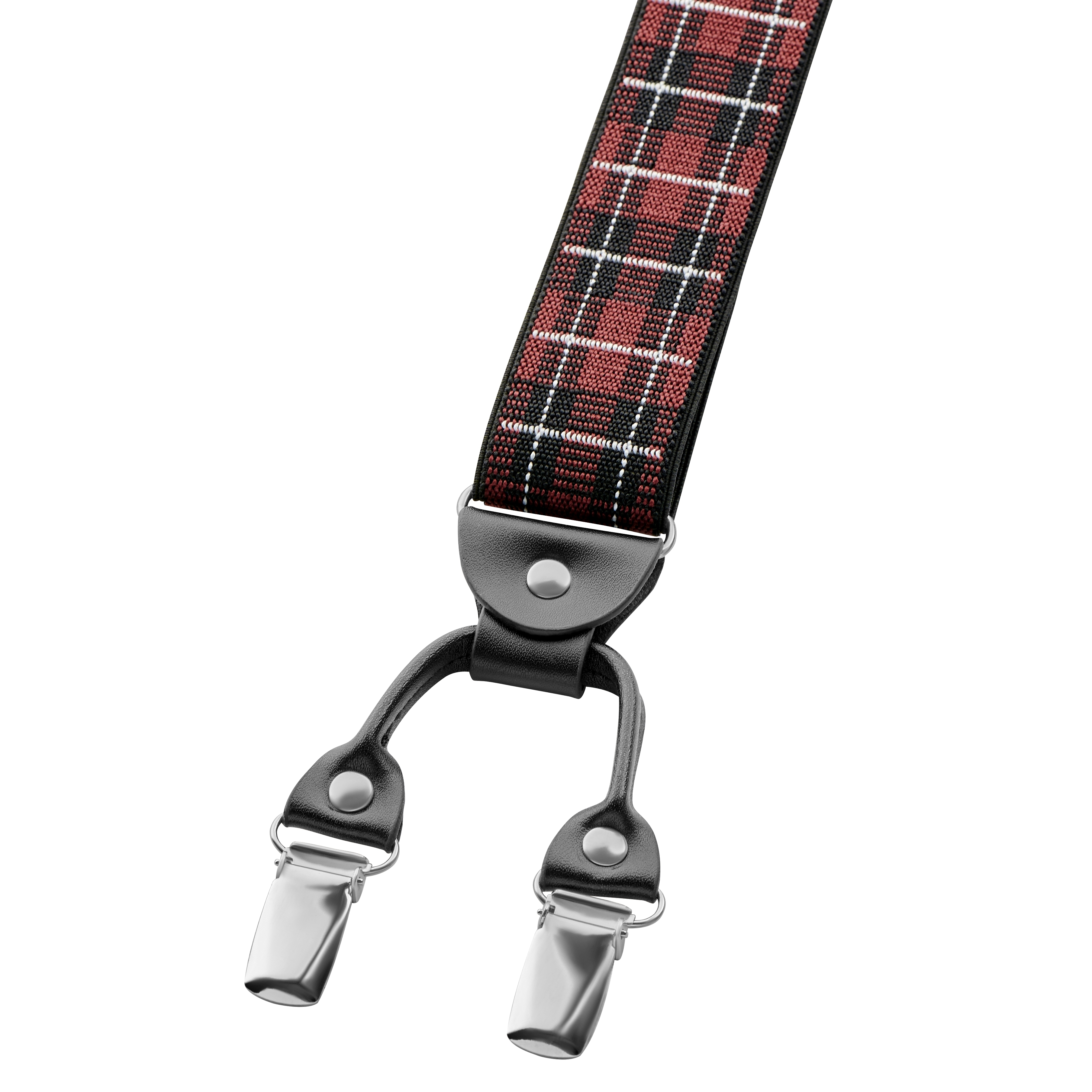 Vexel | Burgundy Checker-Patterned Suspenders - 2