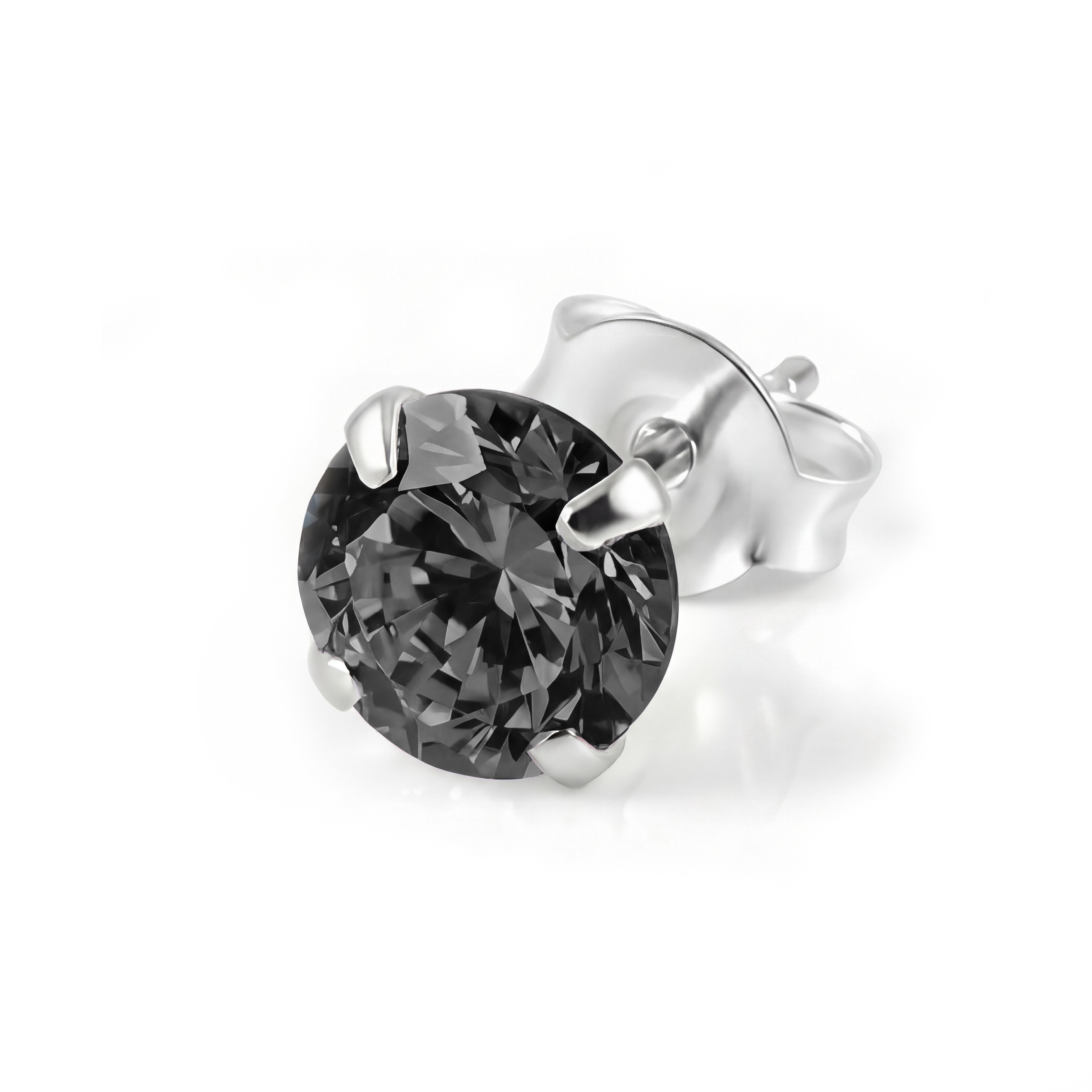 Lucid | 925 Sterling Silver 6mm Black Round Zirconia Stud Earring