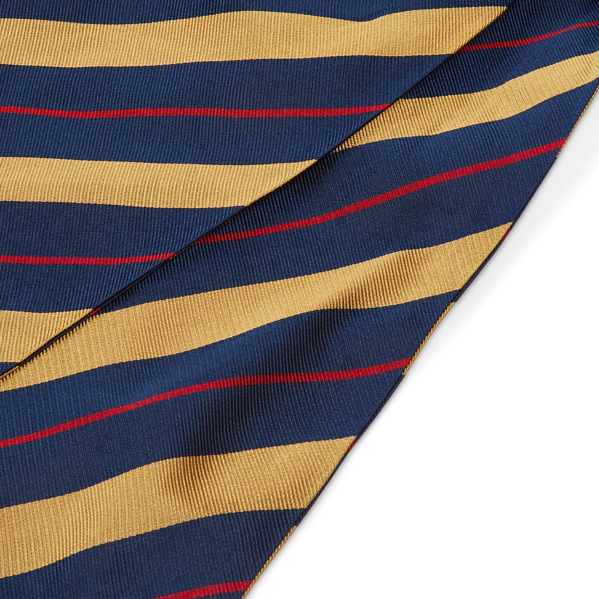 Cravate Ascot en soie à rayures bleu marine, rouge et or. - 2