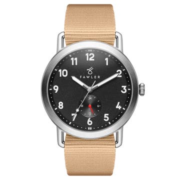 Kronos | Srebrzysty zegarek outdoorowy z piaskowym paskiem nylonowym