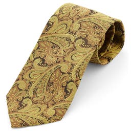 Wide Golden Paisley Print Polyester Tie