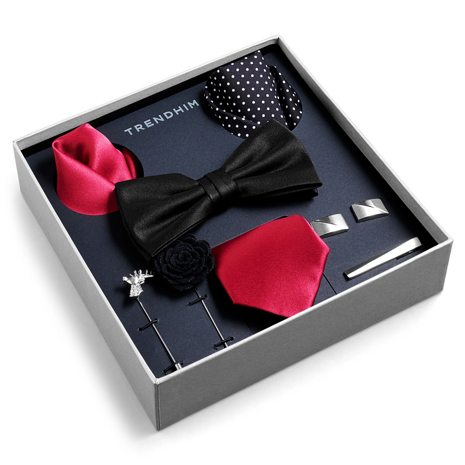 Anzug Accessoire Geschenkbox | Set in den Farben Schwarz, Burgunderrot und Silber Anzug Accessoire Geschenkbox | Set in den Farben Schwarz, Burgunderrot und Silber
