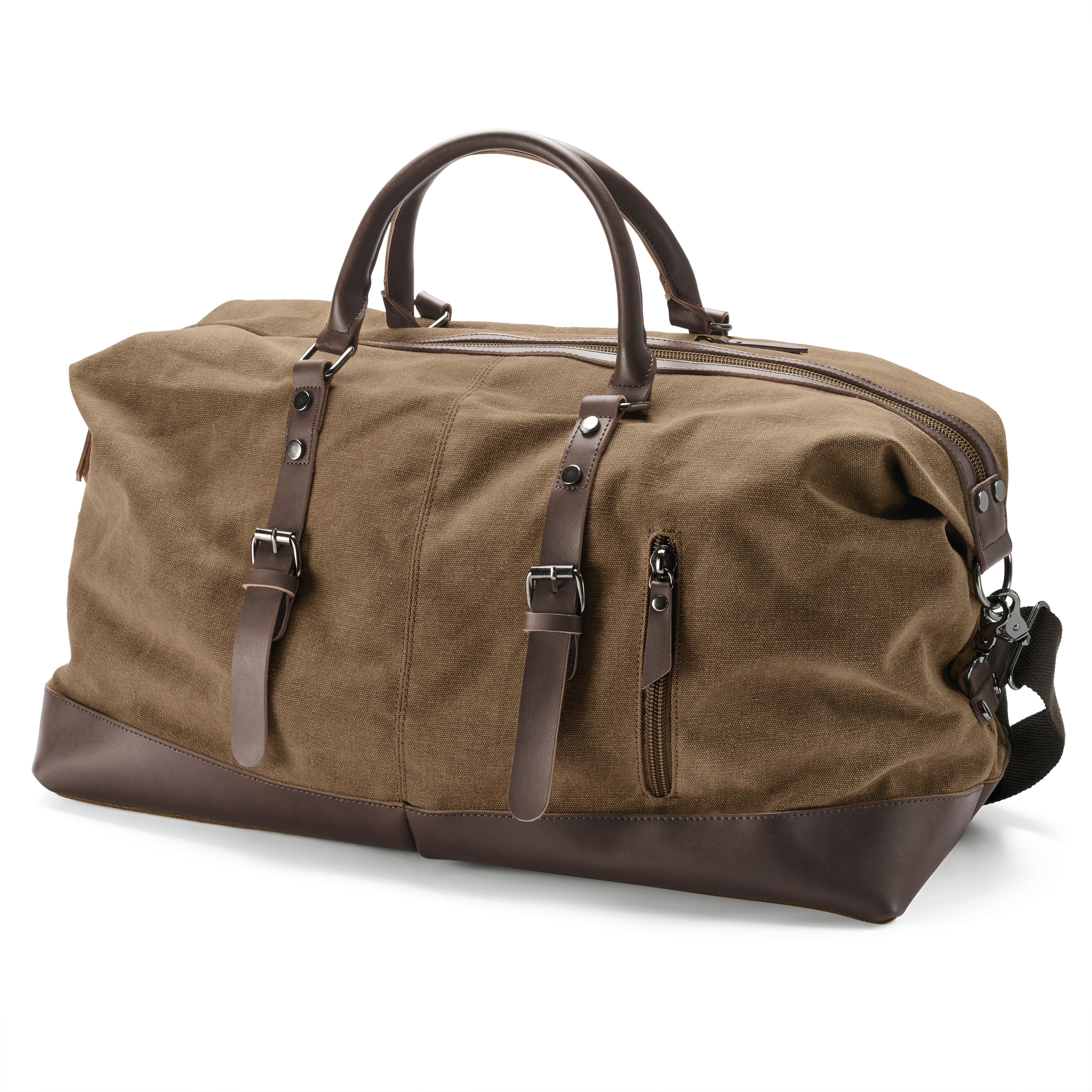 Vintage Caramel Canvas and Brown Leather Duffel Bag Vintage Caramel Canvas and Brown Leather Duffel Bag