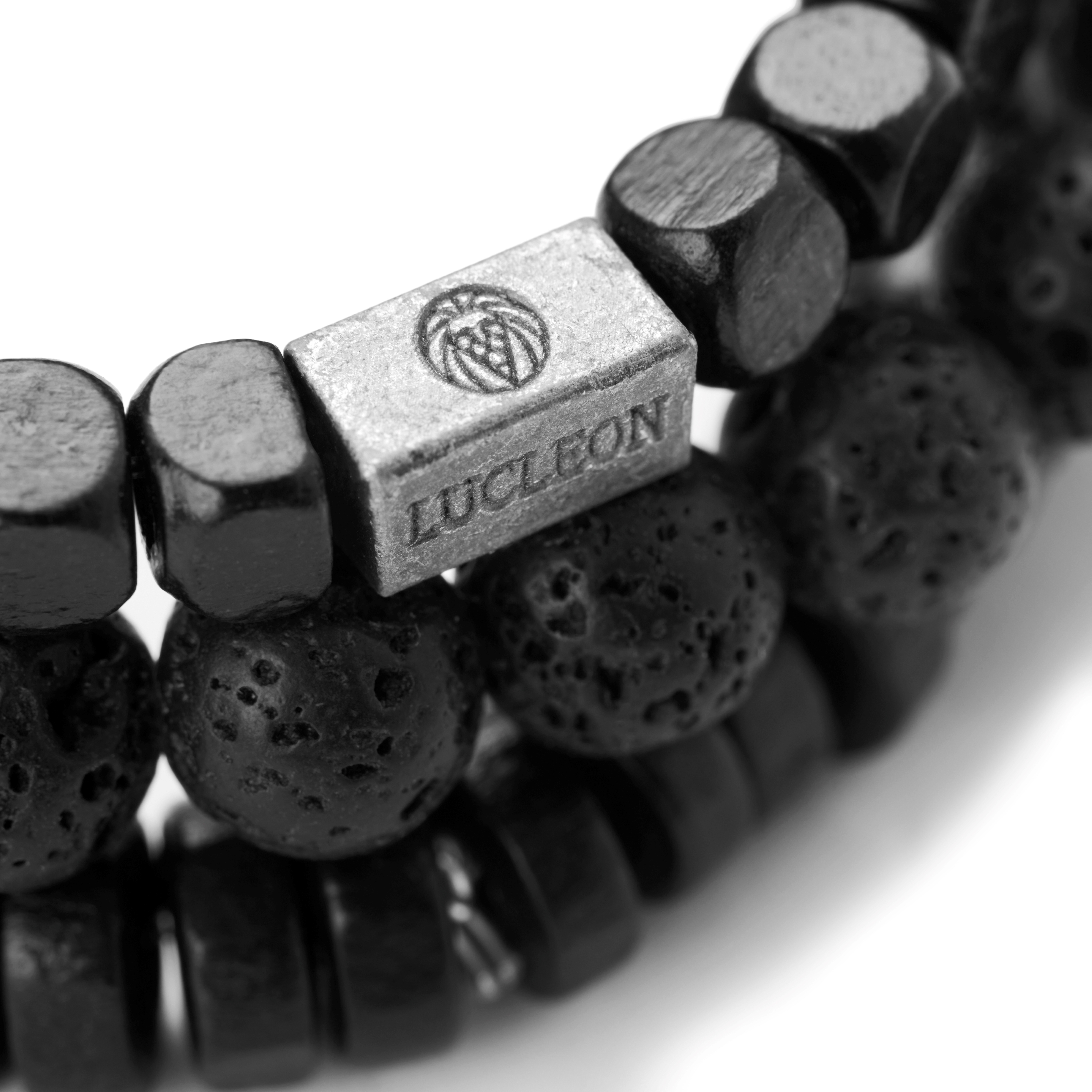 Svart lavastein og treperler armbåndsett - 3