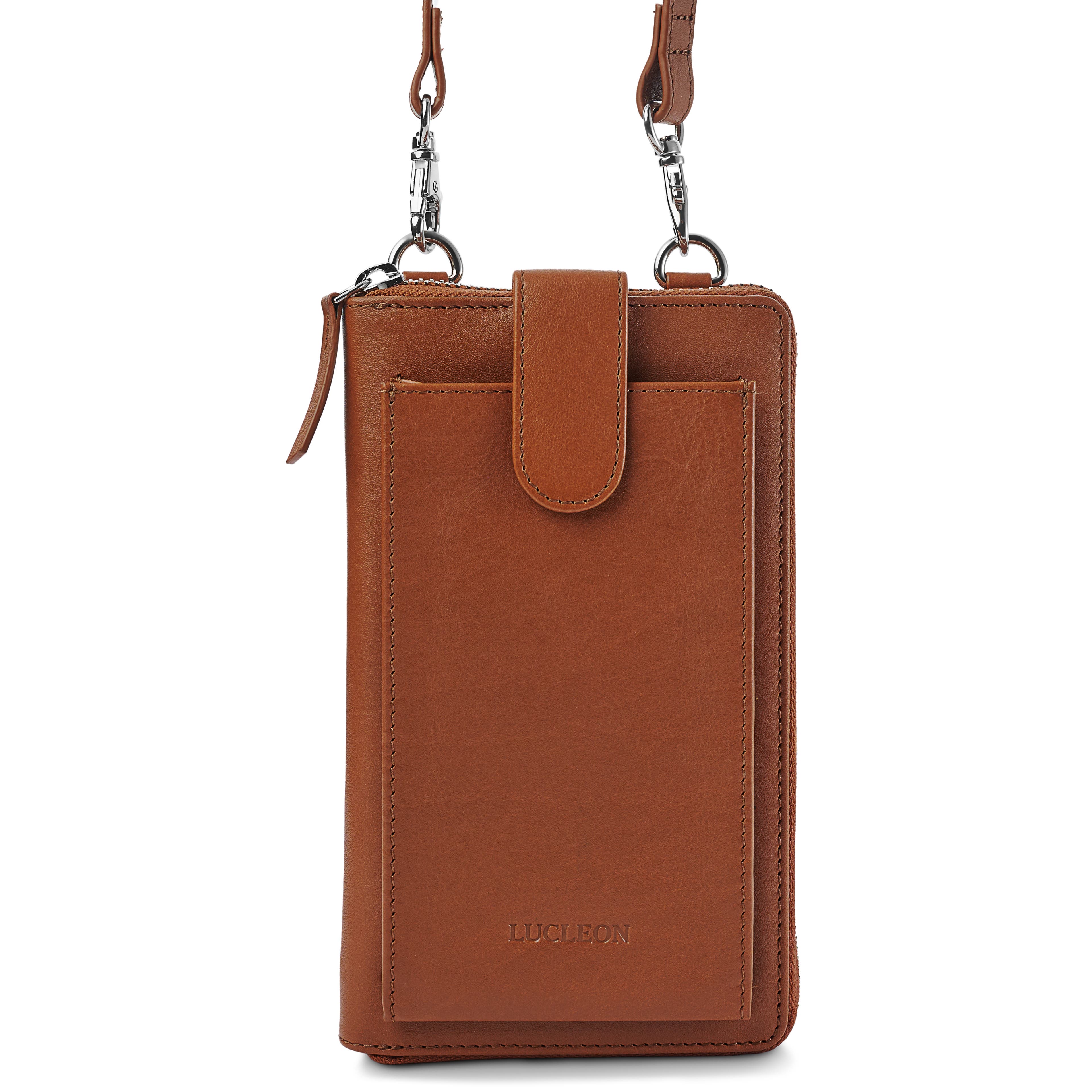 Cognac Leather Mobile Phone Bag