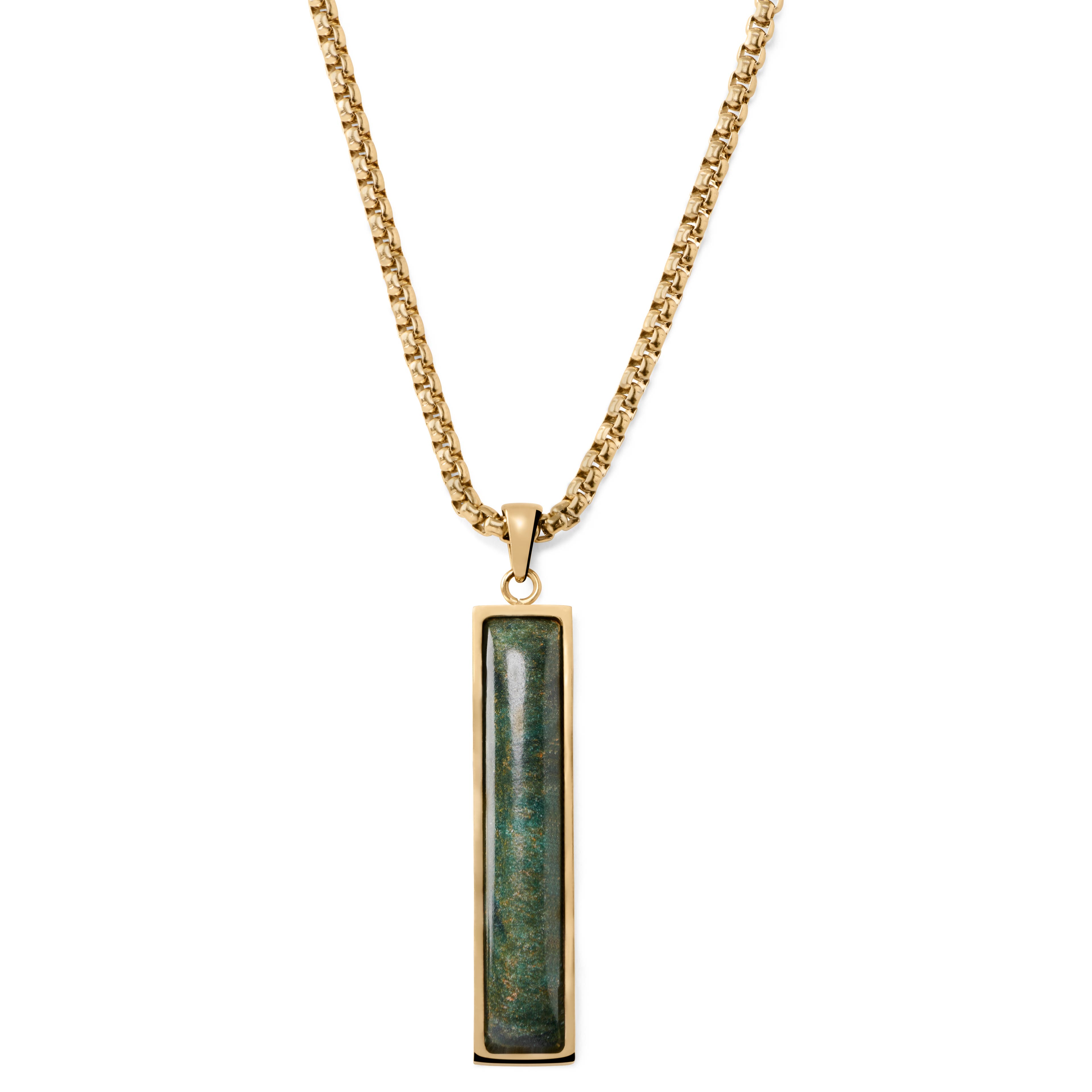 Orisun | Gold-Tone & Green African Jade Box Chain Necklace